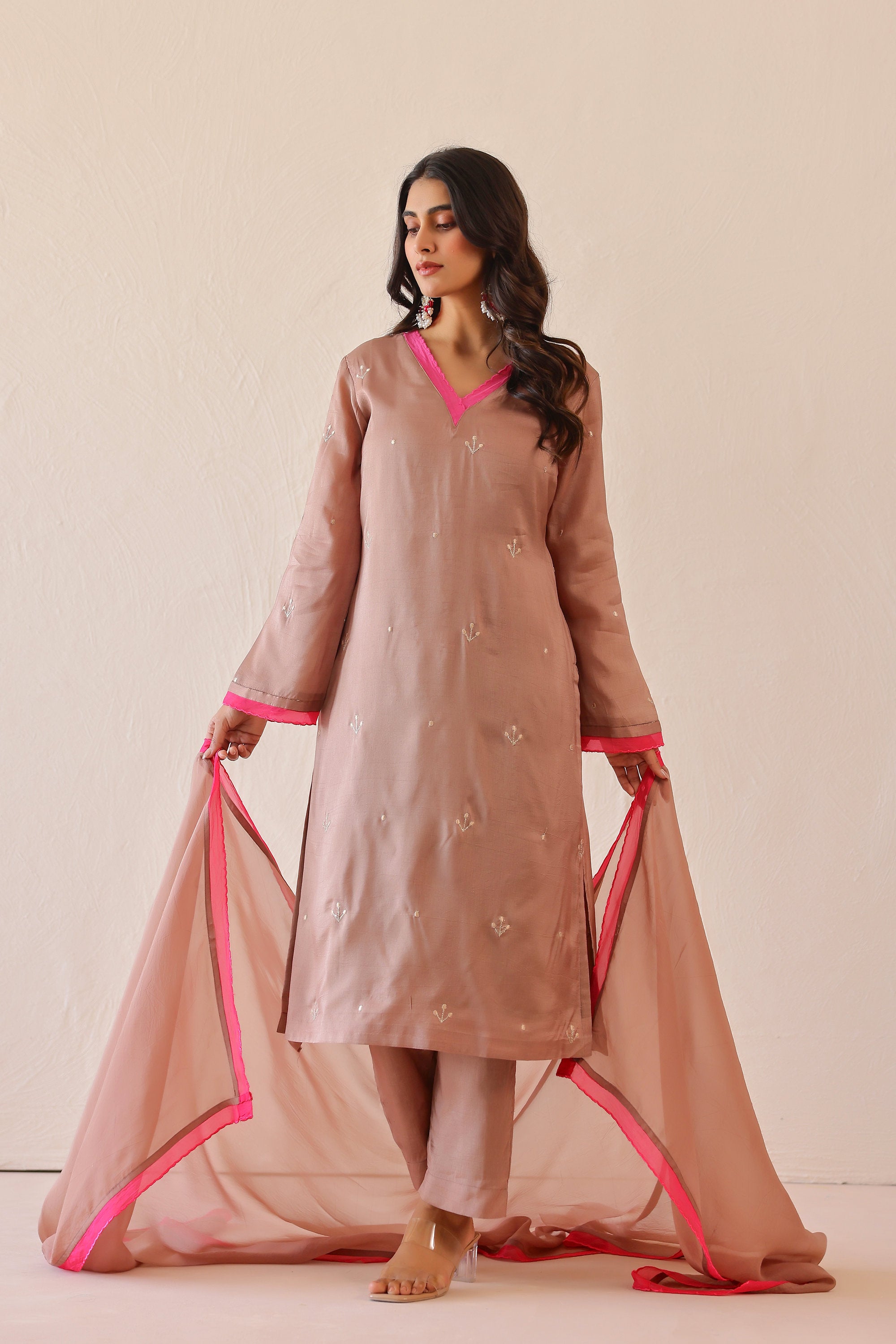 Silk Female Rose Pink Suit Set
