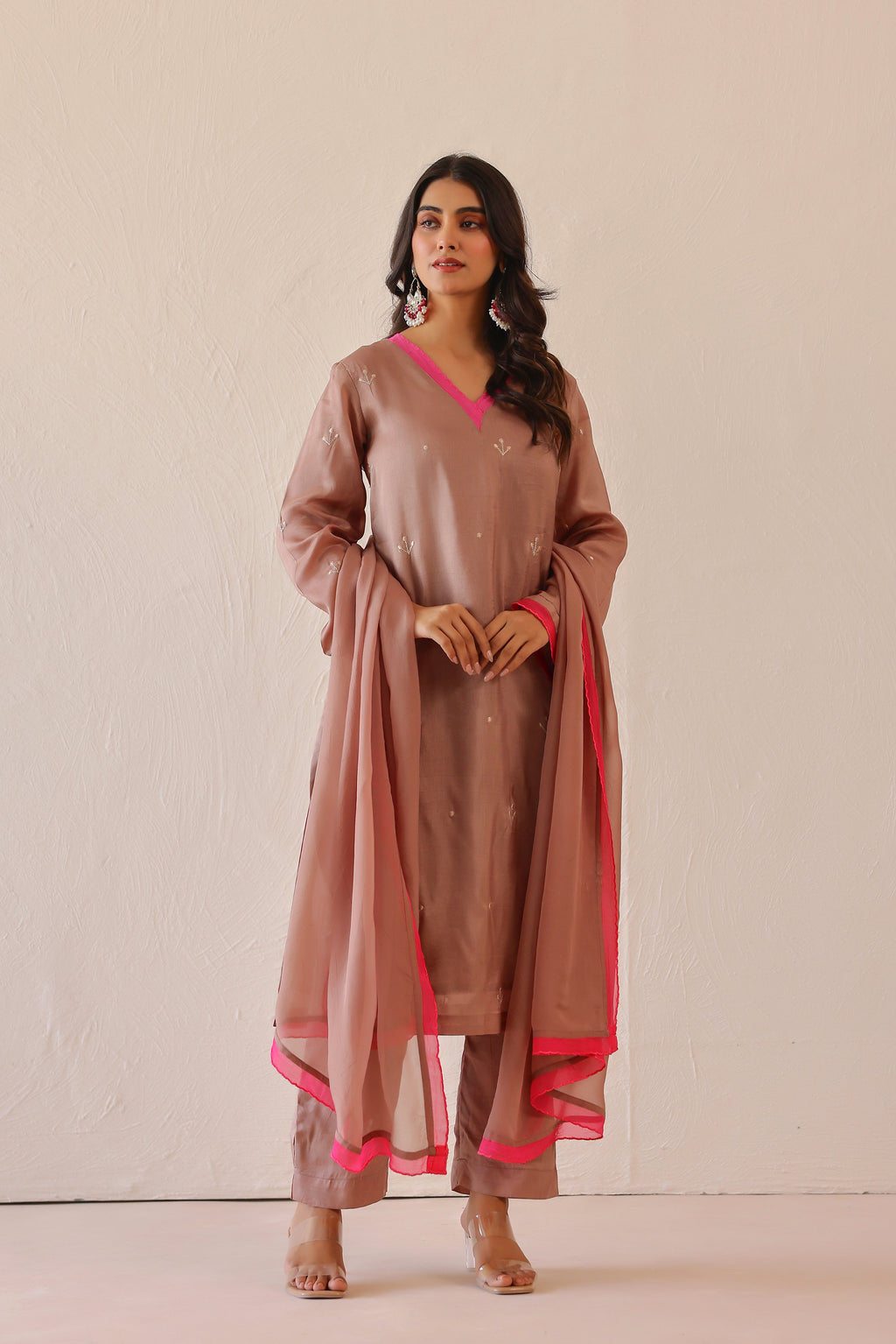Silk Female Rose Pink Suit Set