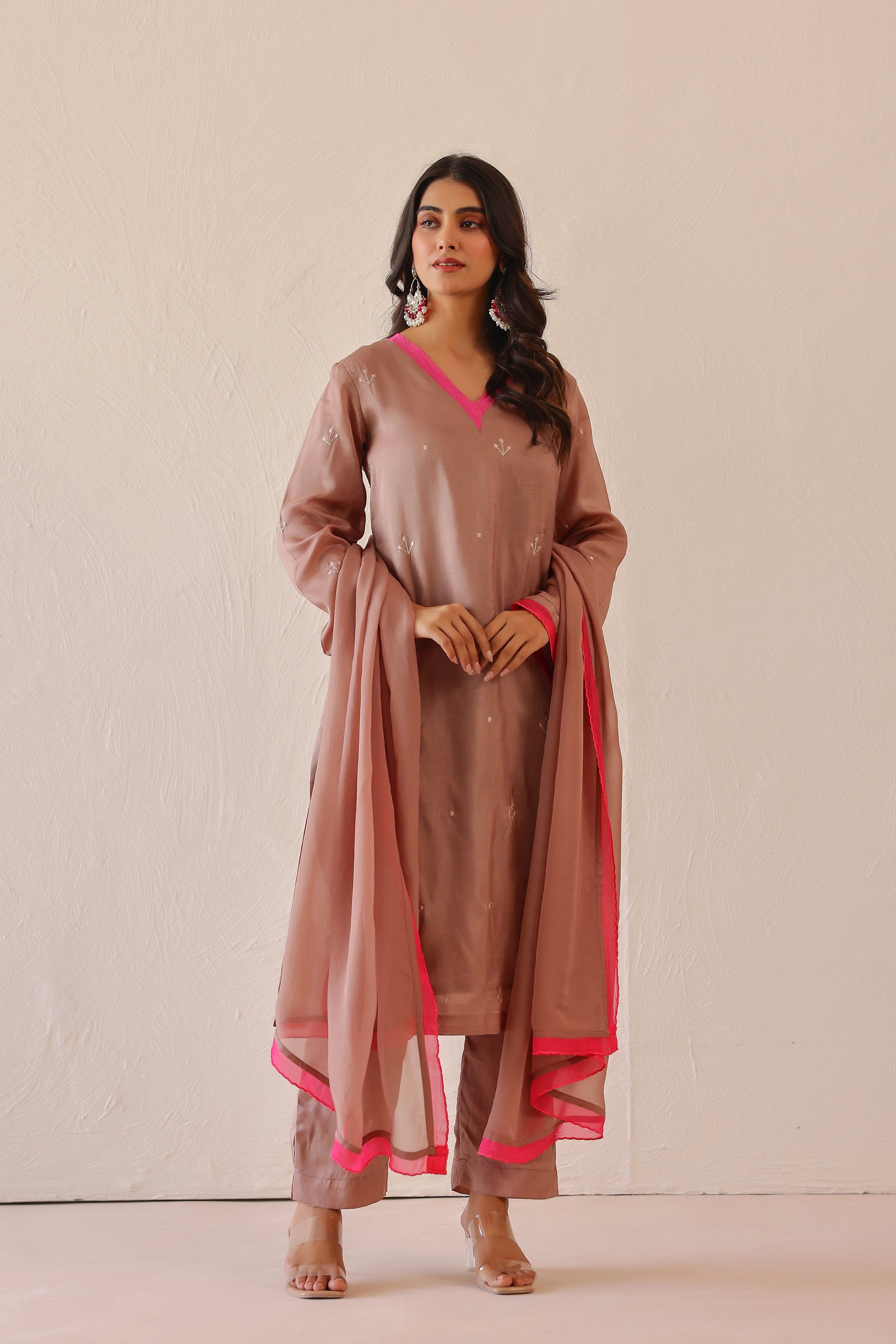Silk Female Rose Pink Suit Set
