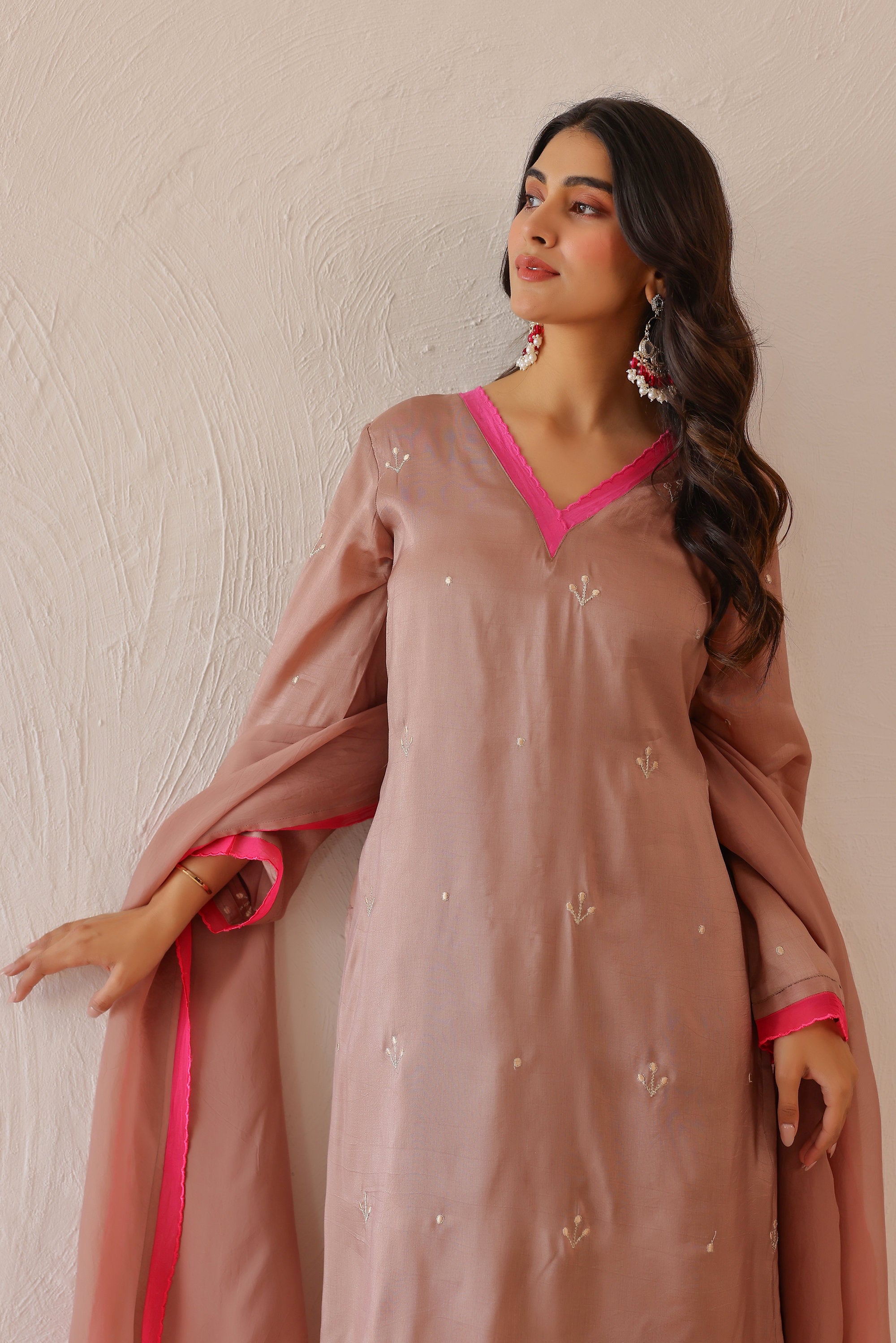 Silk Female Rose Pink Suit Set