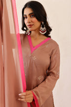 Silk Female Rose Pink Suit Set