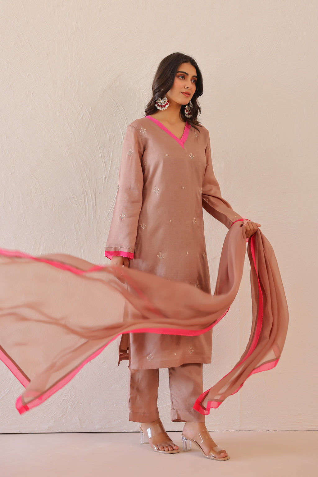 Silk Female Rose Pink Suit Set