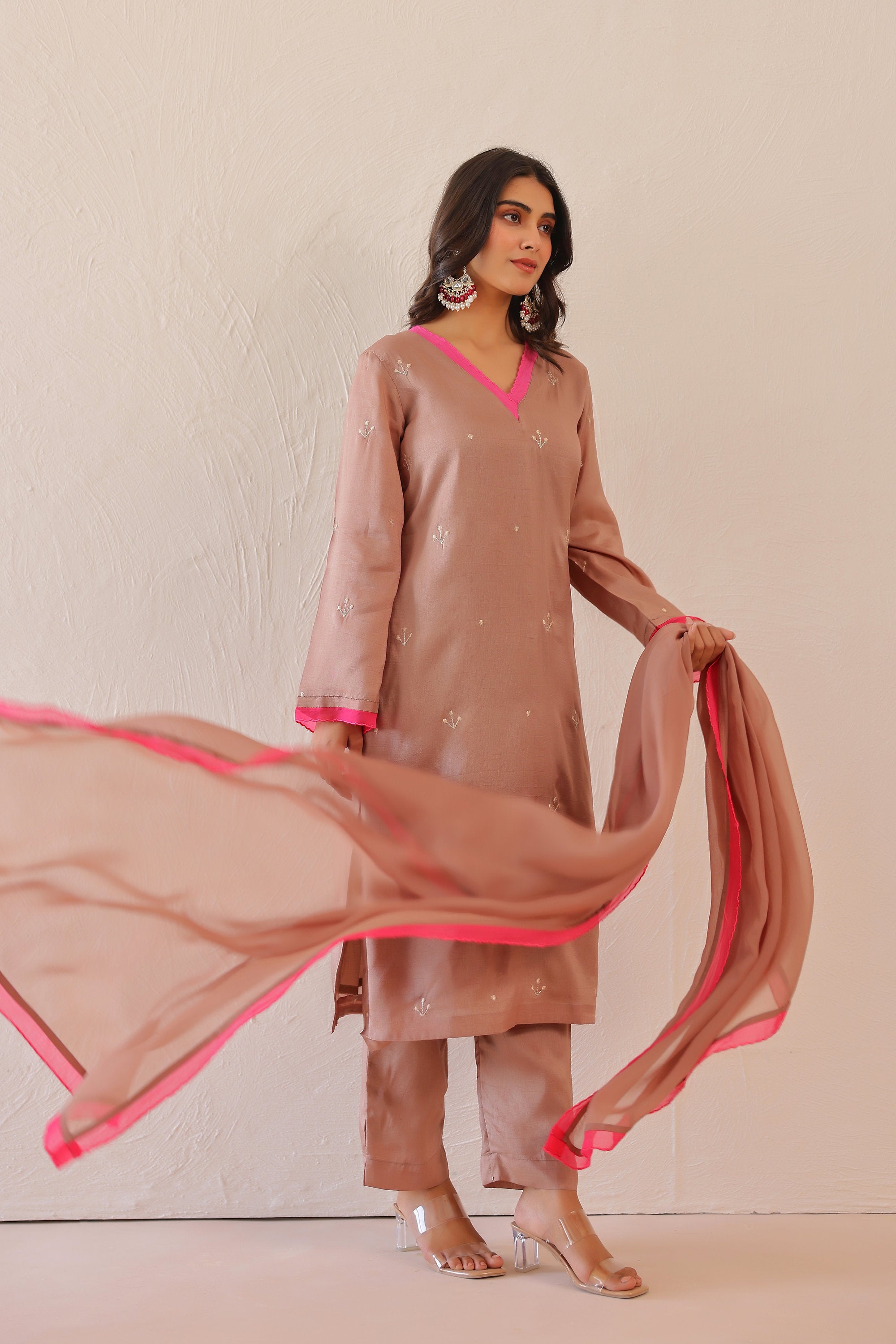 Silk Female Rose Pink Suit Set