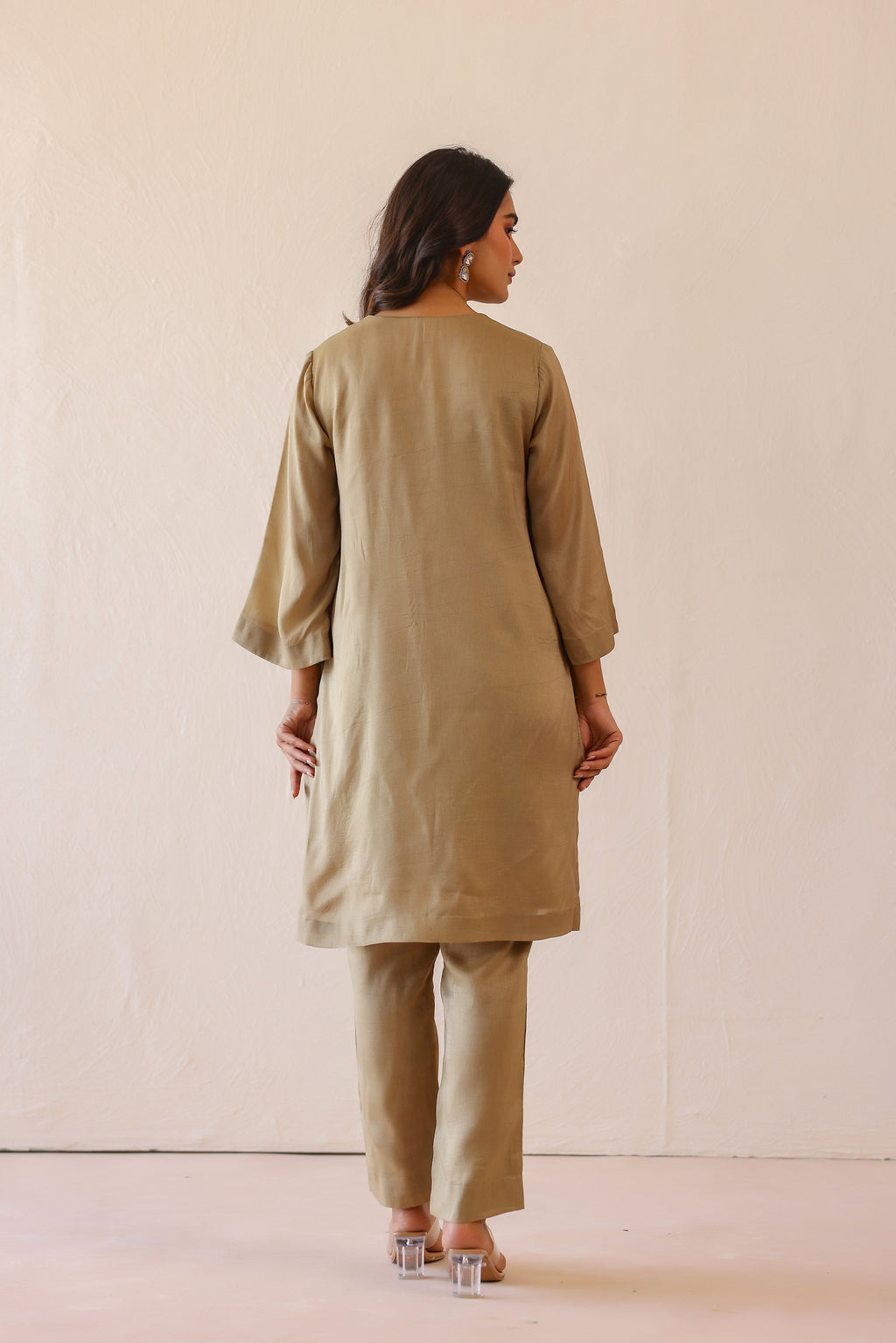 Silk Female Green Suit Set