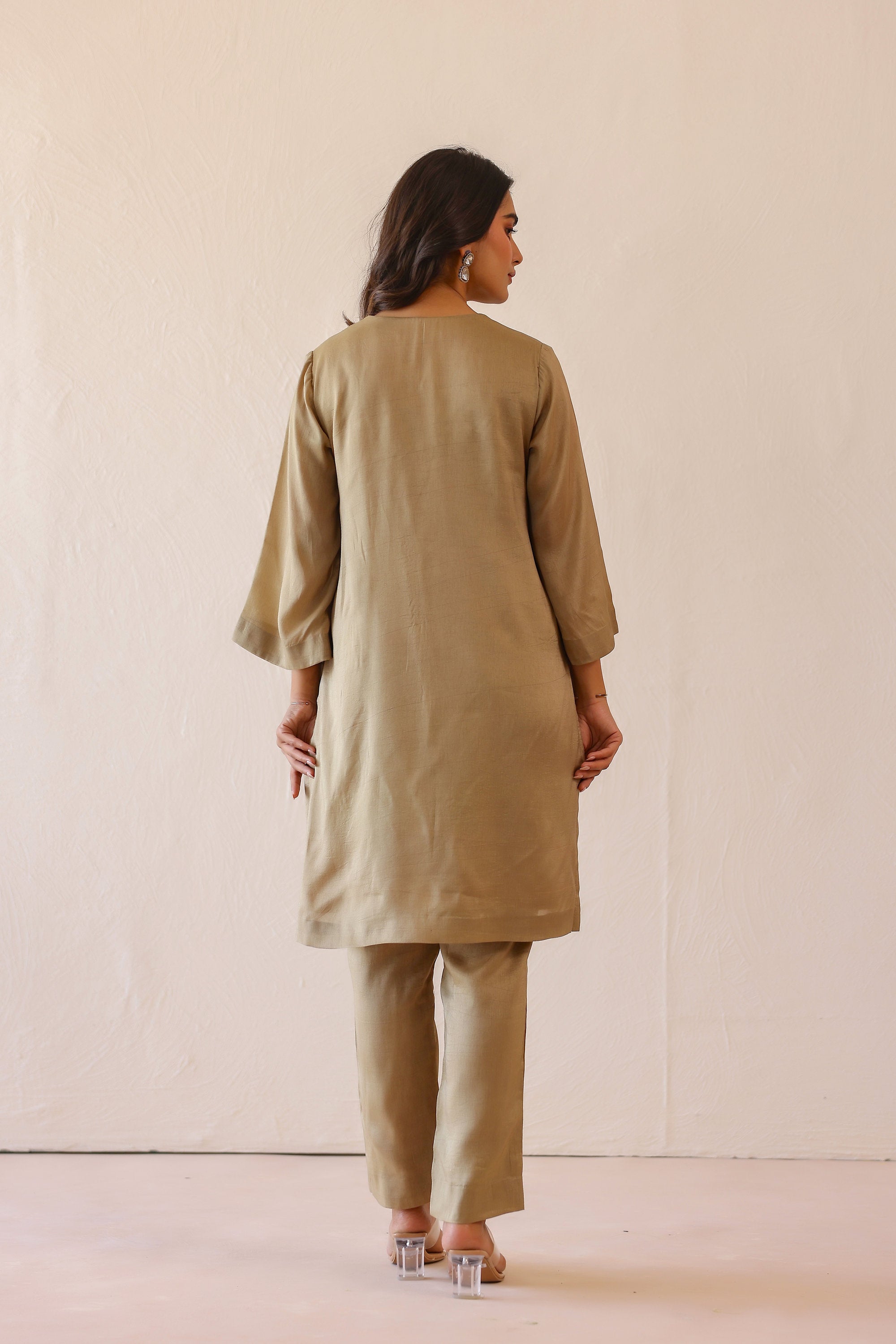 Silk Female Green Suit Set