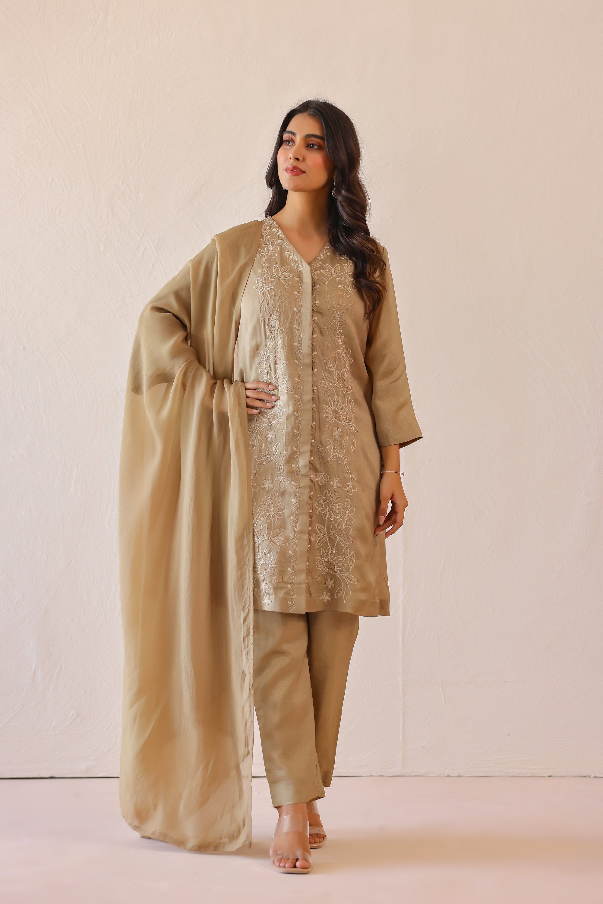 Silk Female Green Suit Set