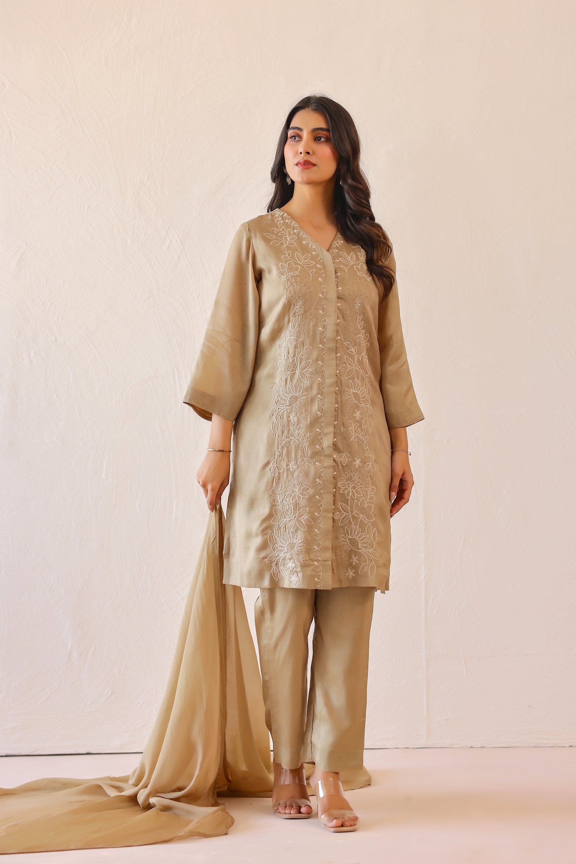Silk Female Green Suit Set