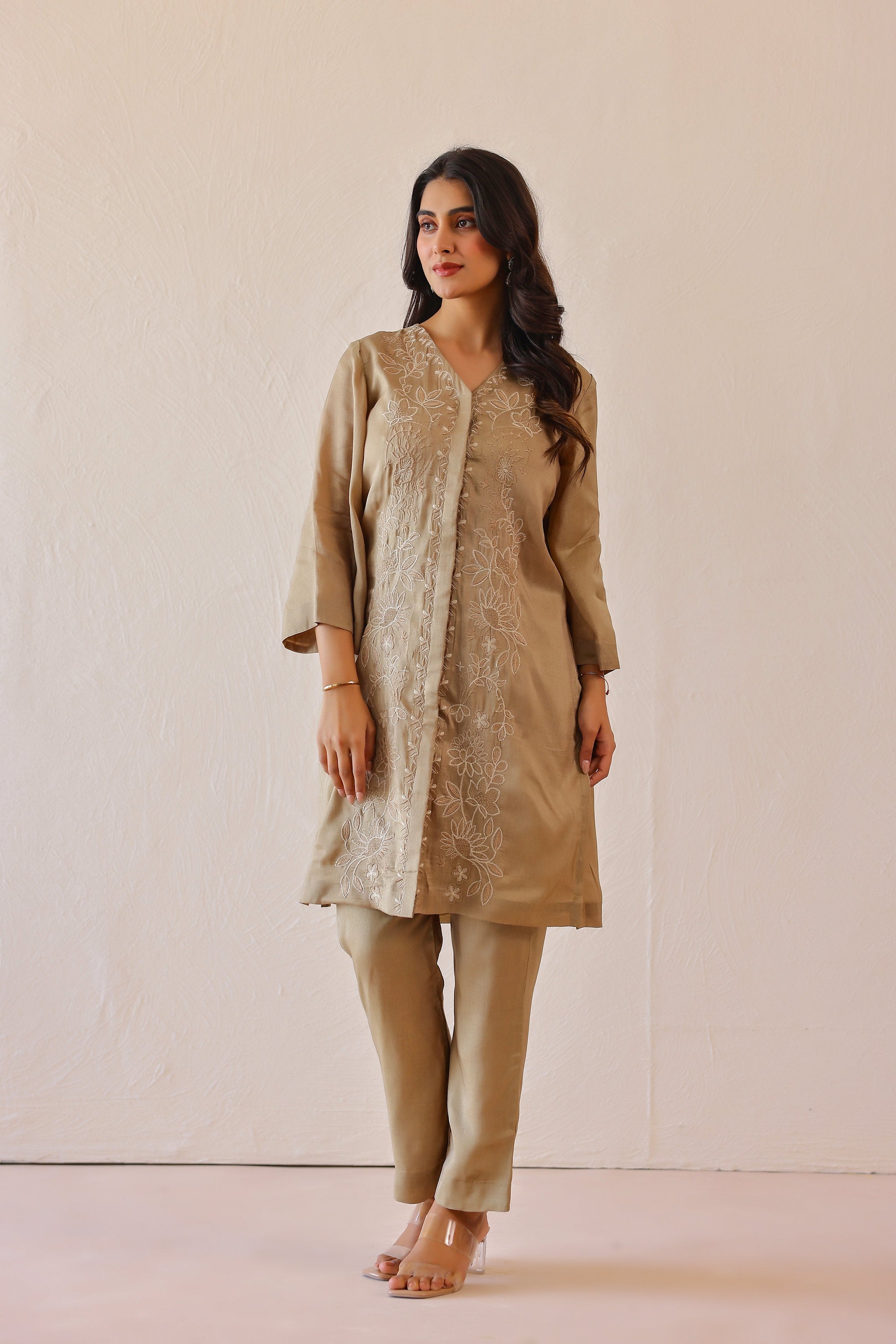 Silk Female Green Suit Set