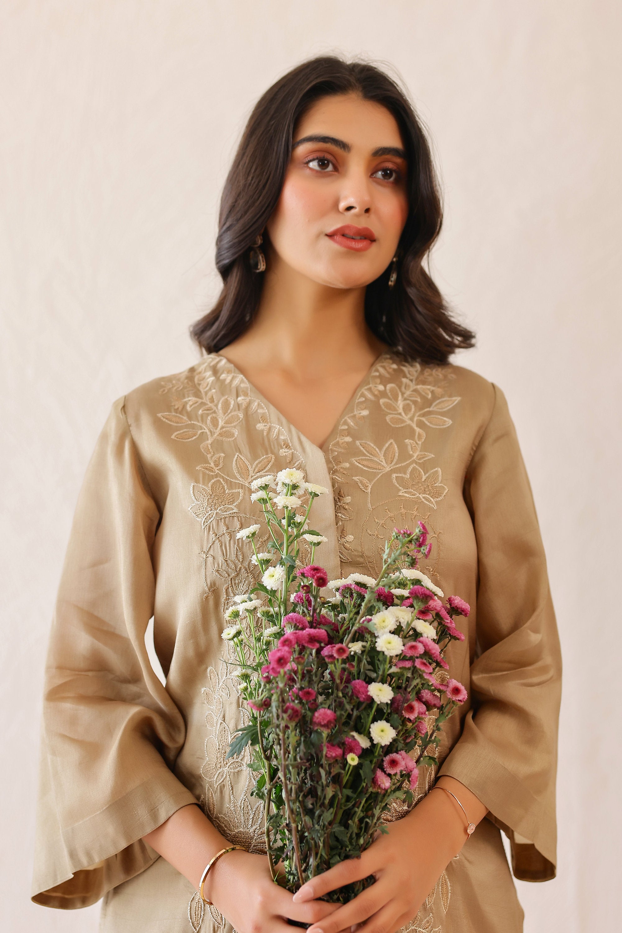 Silk Female Green Suit Set