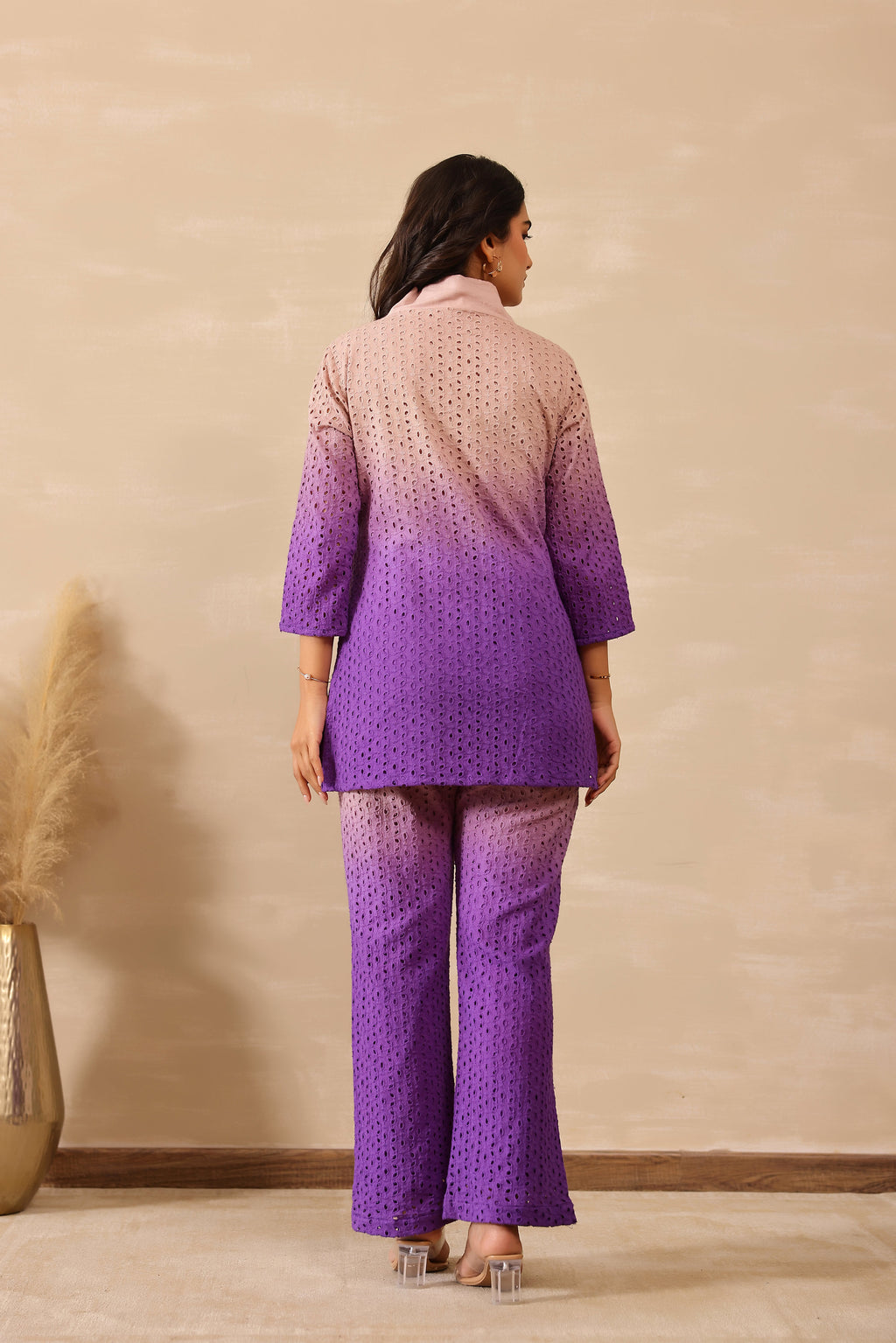 Cotton Shiffli Female Purple Coord set