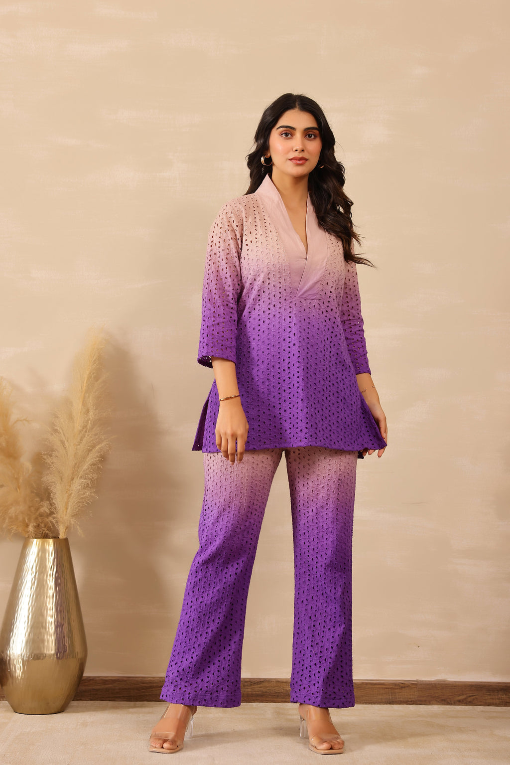 Cotton Shiffli Female Purple Coord set