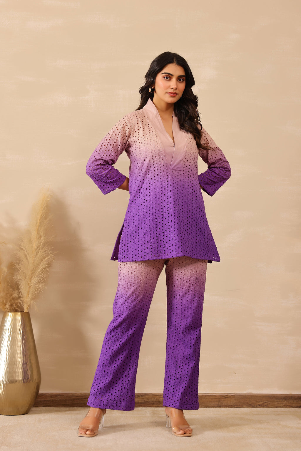 Cotton Shiffli Female Purple Coord set