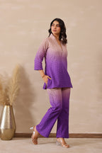 Cotton Shiffli Female Purple Coord set