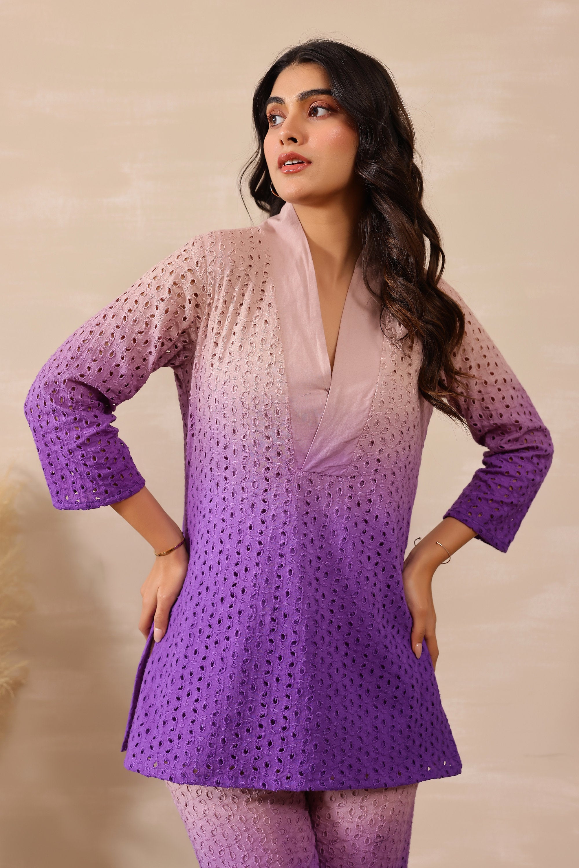 Cotton Shiffli Female Purple Coord set