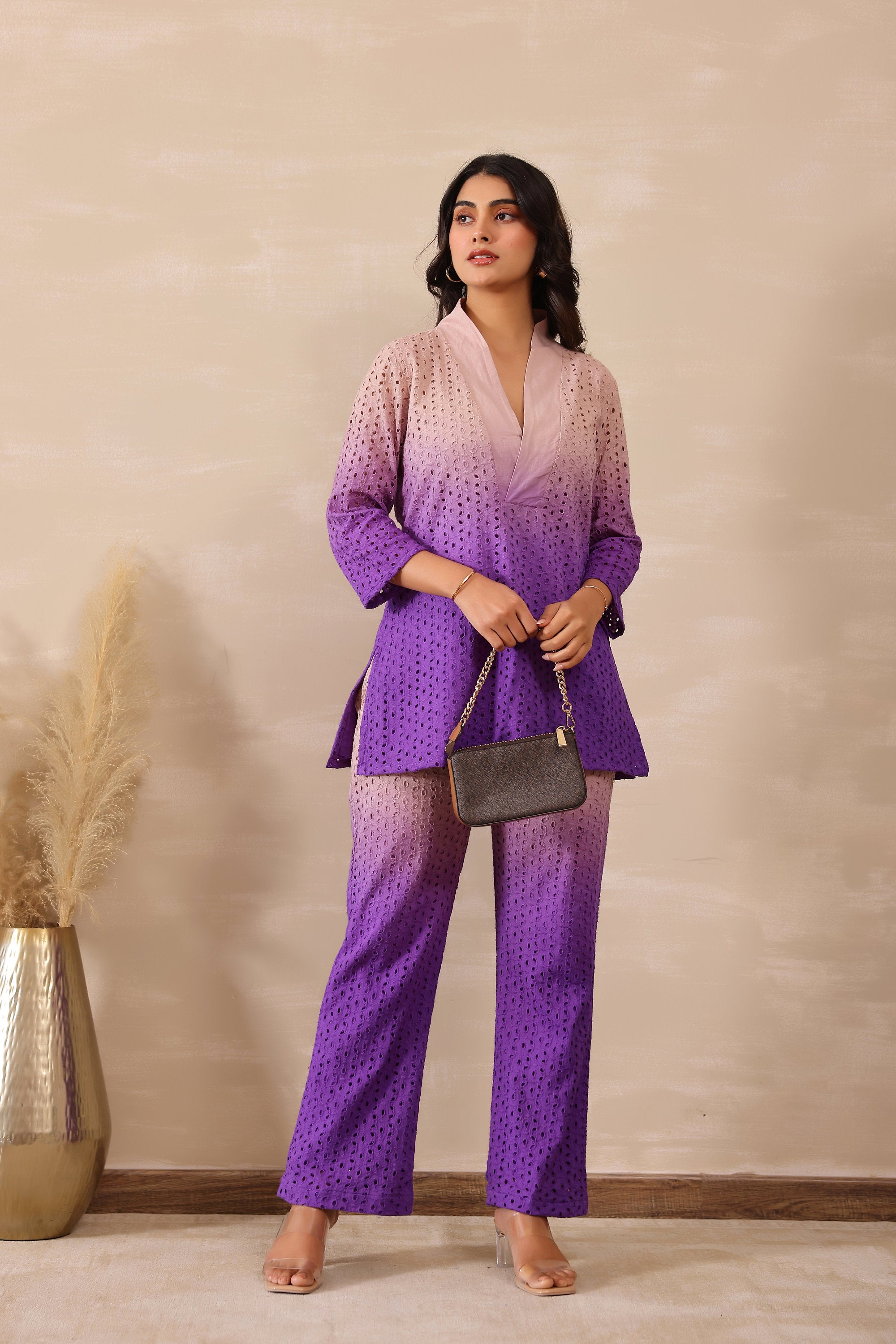 Cotton Shiffli Female Purple Coord set