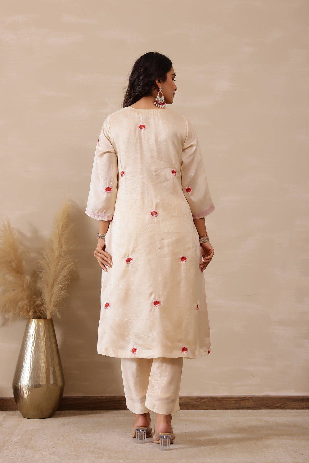 Silk Female Off white Tunic Set