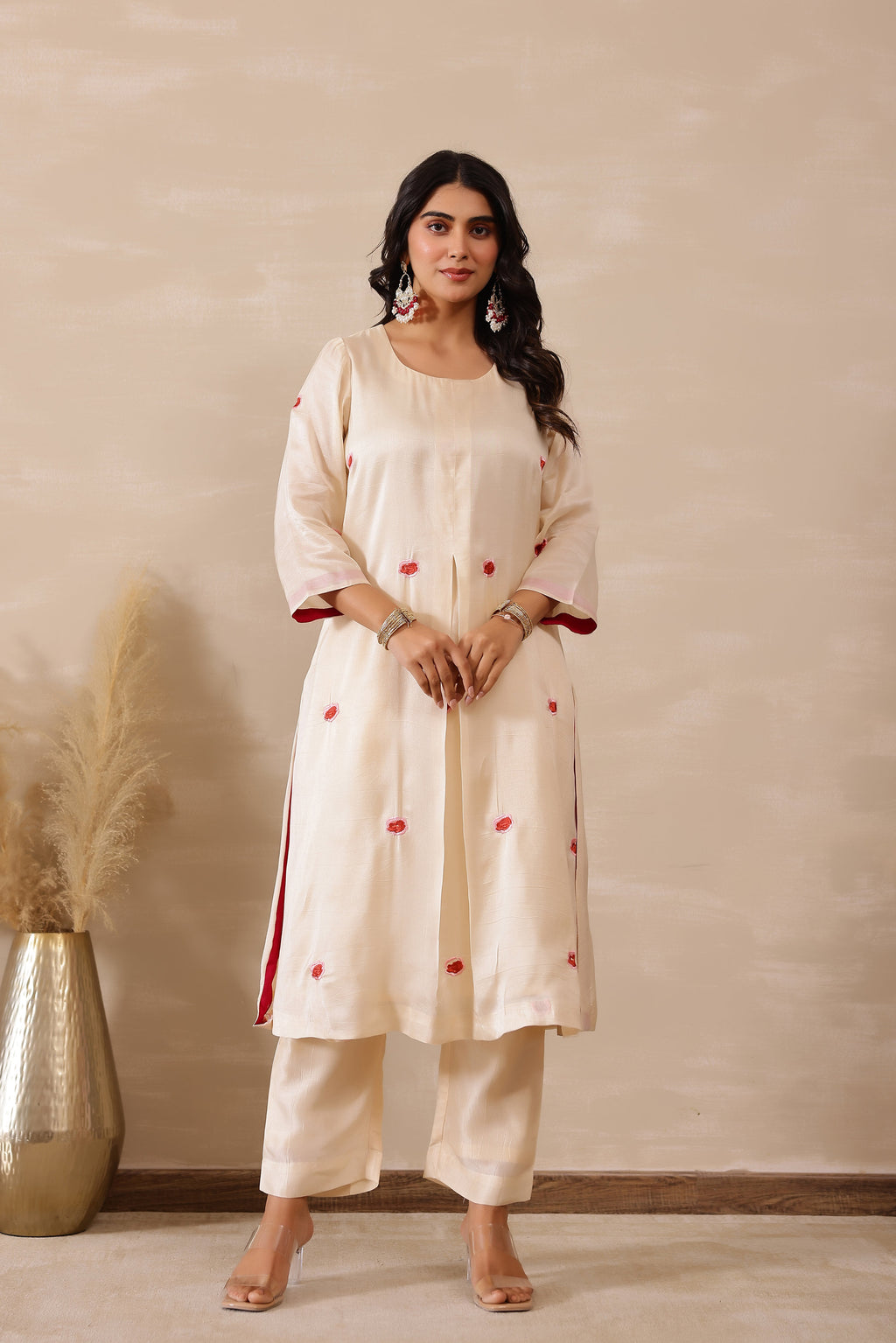 Silk Female Off white Tunic Set
