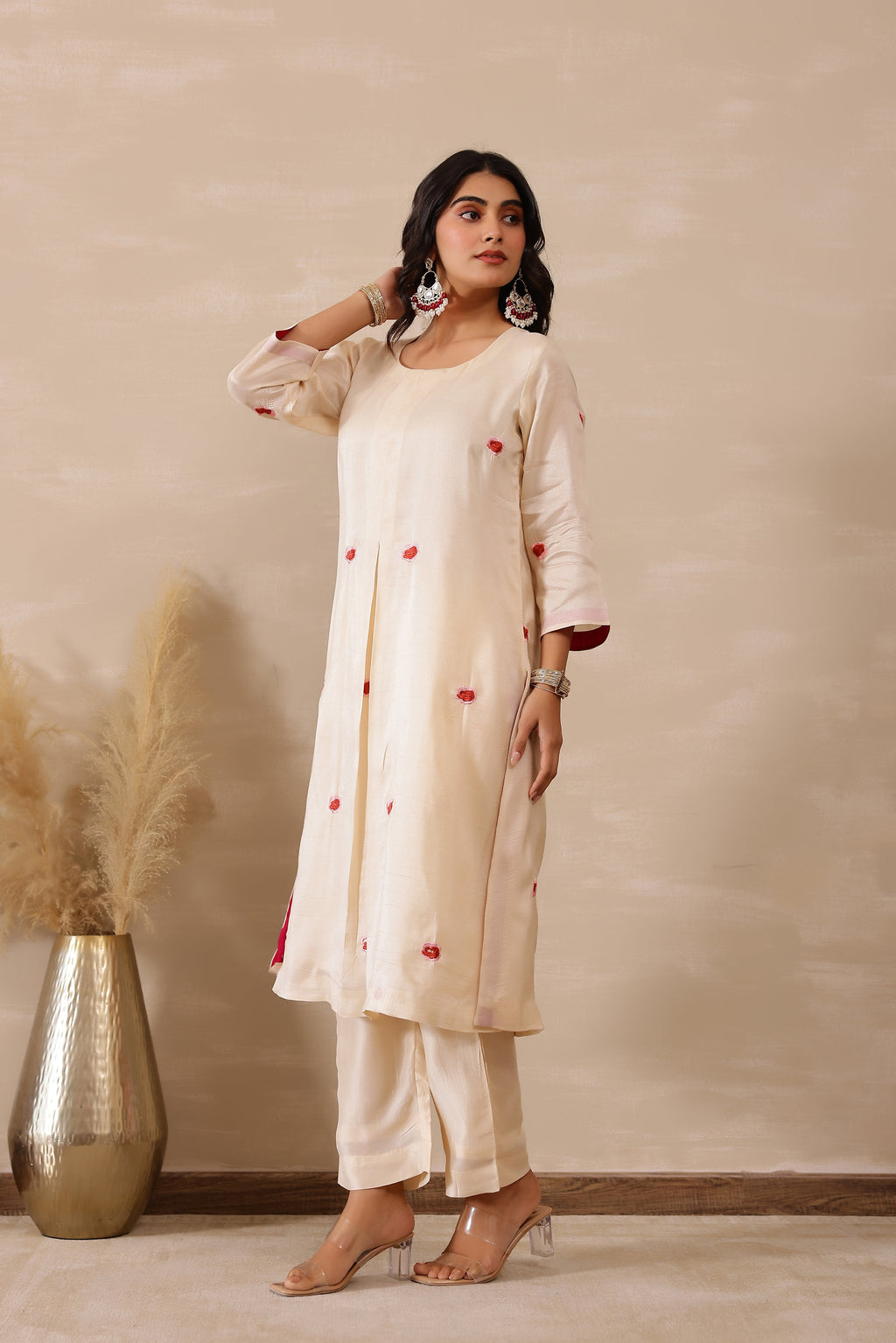 Silk Female Off white Tunic Set