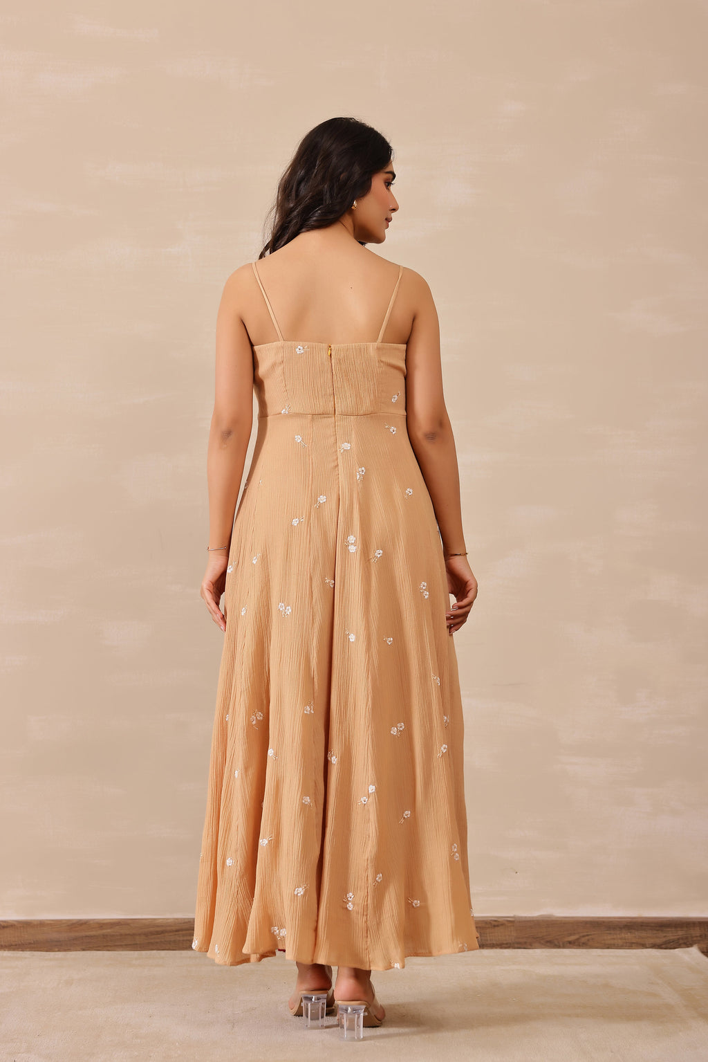 Cotton Crepe Female Beige Dress