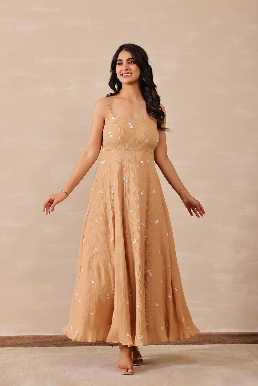Cotton Crepe Female Beige Dress