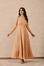 Cotton Crepe Female Beige Dress