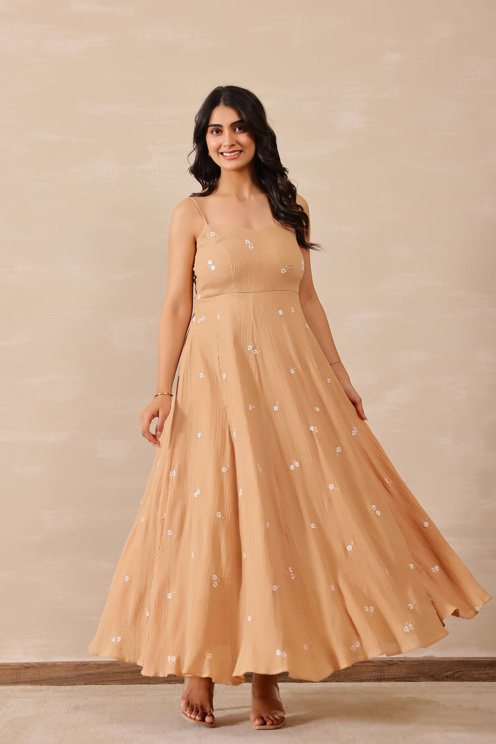 Cotton Crepe Female Beige Dress