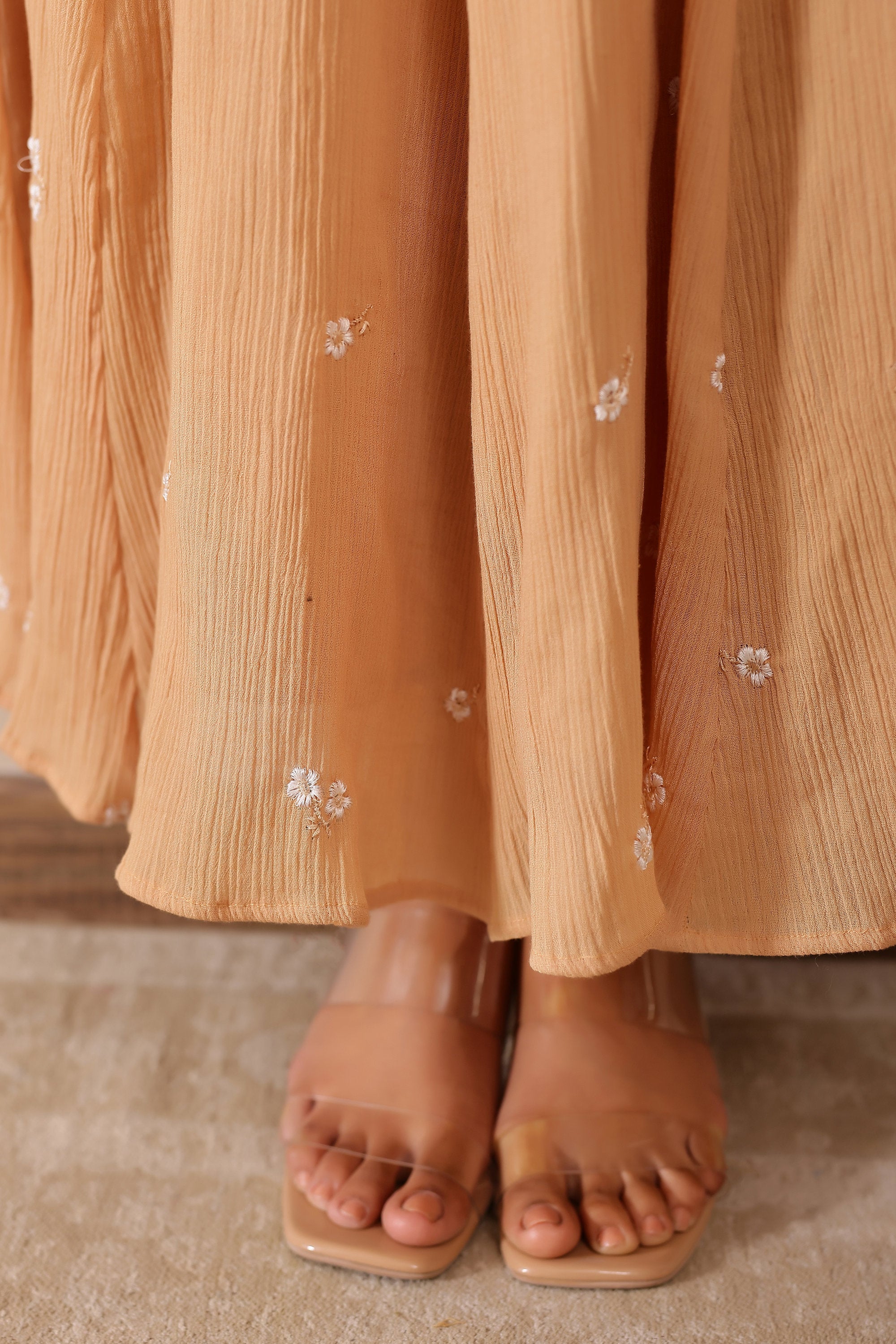 Cotton Crepe Female Beige Dress