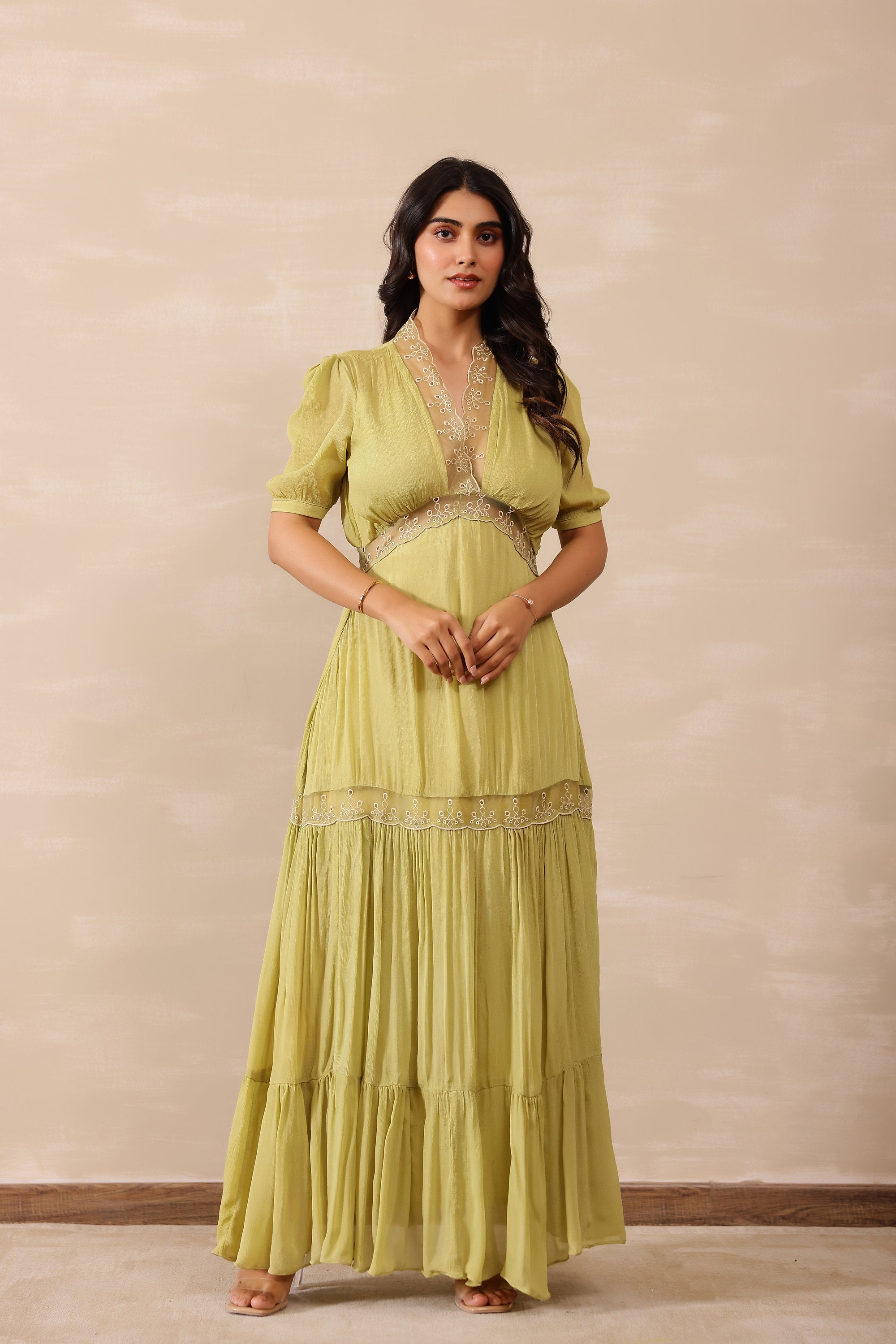 Chiffon Female Green Dress
