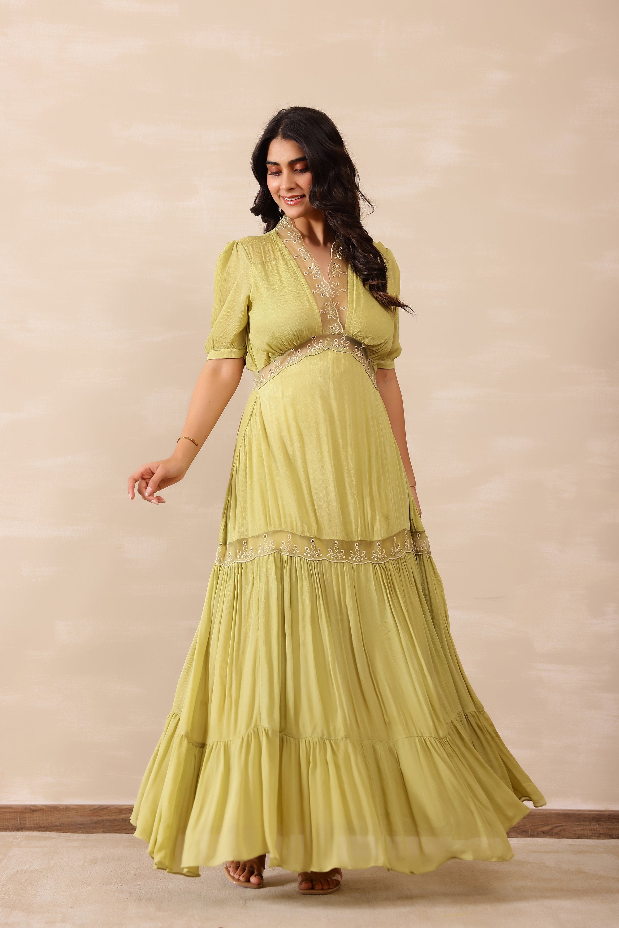 Chiffon Female Green Dress