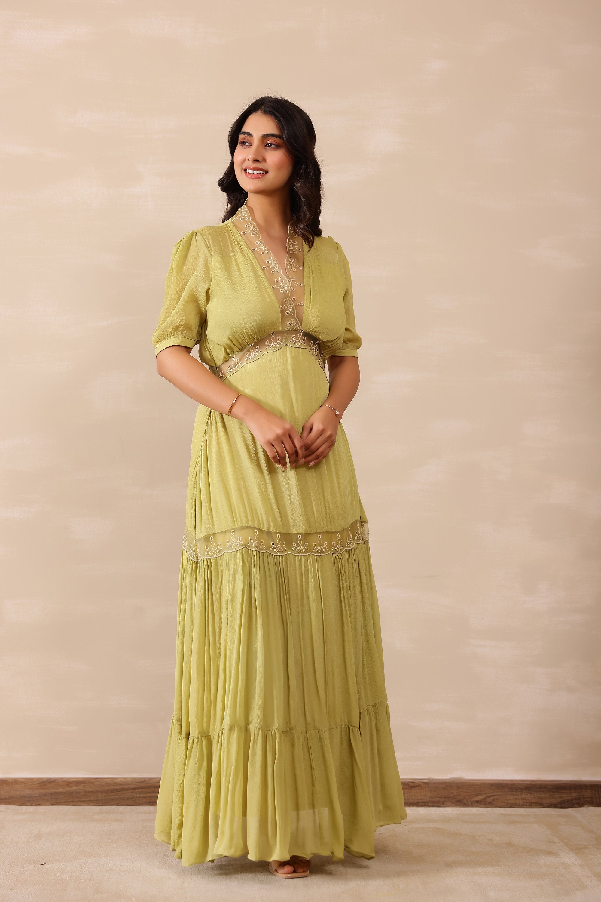Chiffon Female Green Dress