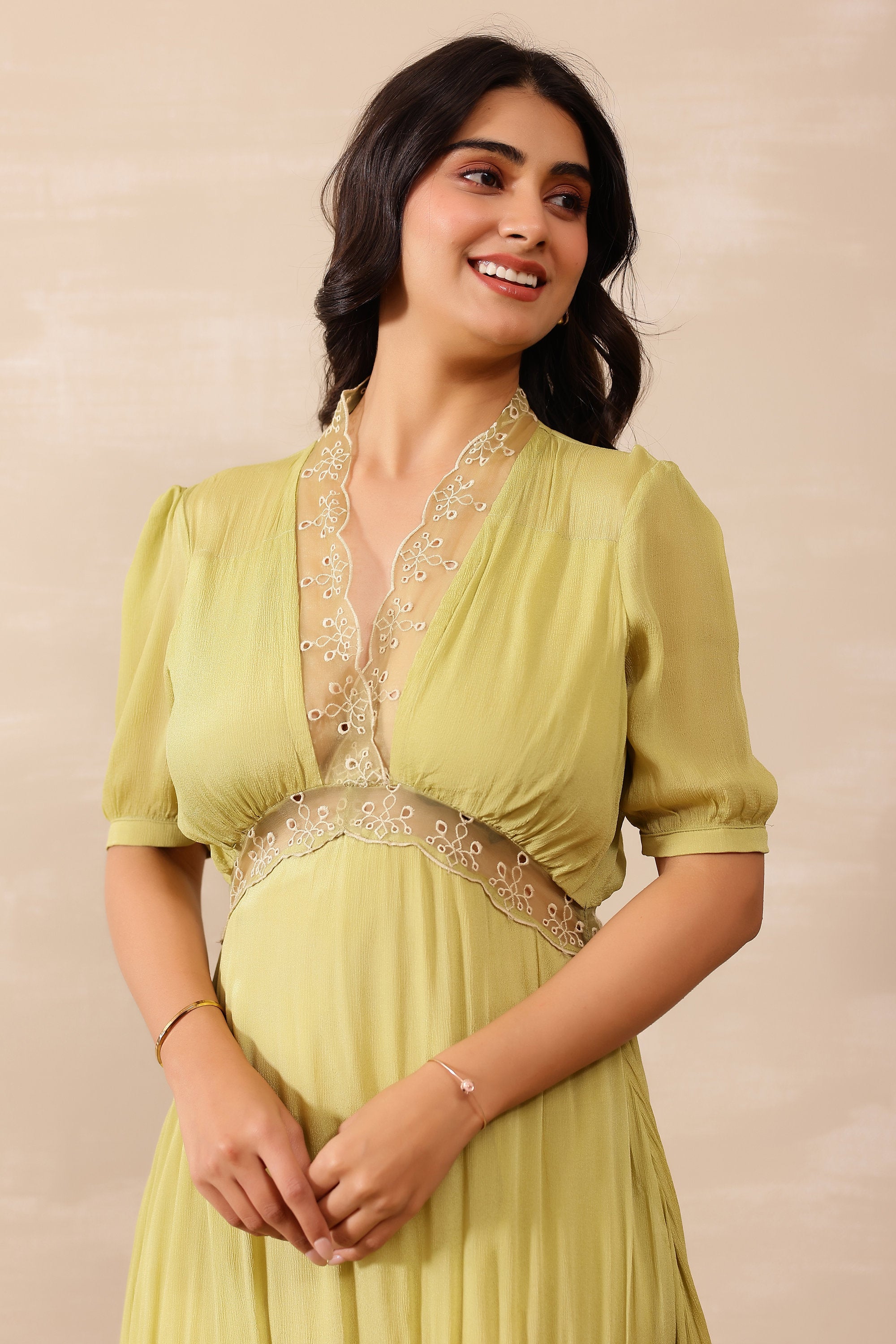 Chiffon Female Green Dress