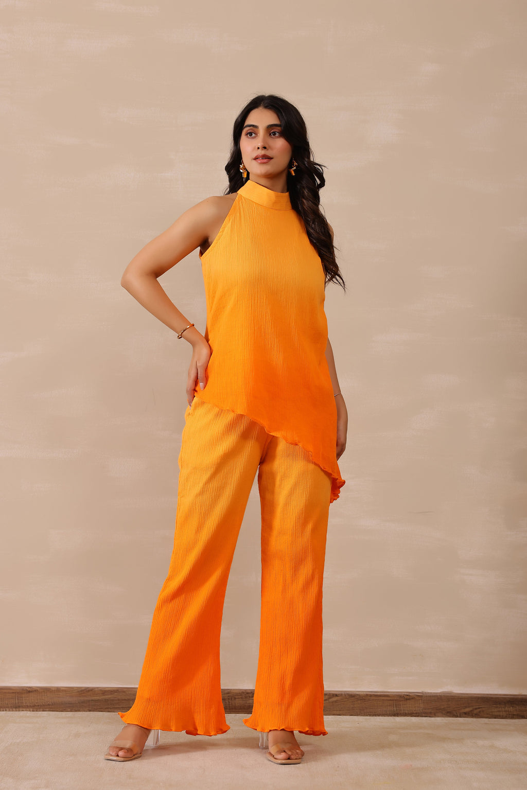 Cotton Crepe Female Orange Coord set