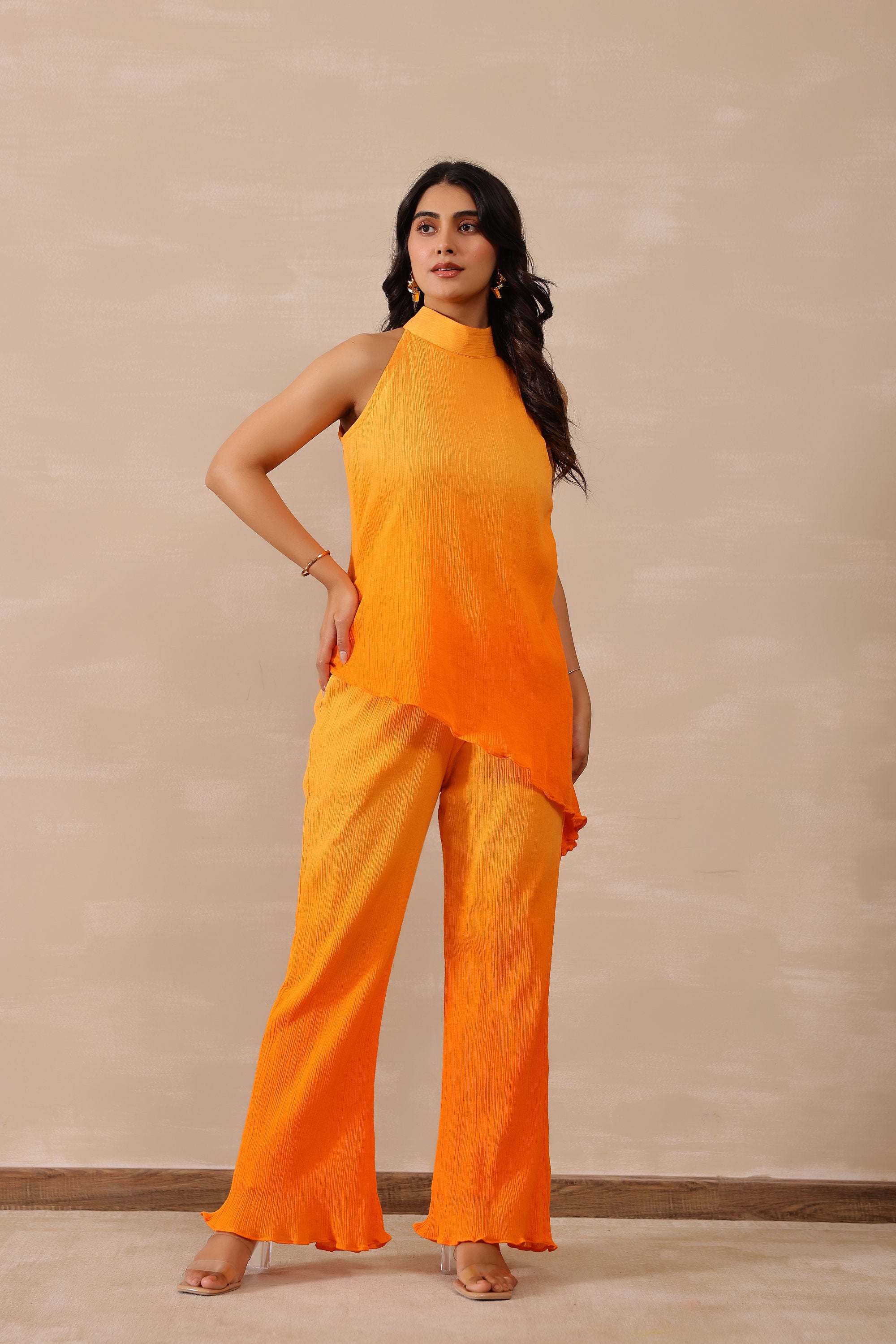 Cotton Crepe Female Orange Coord set