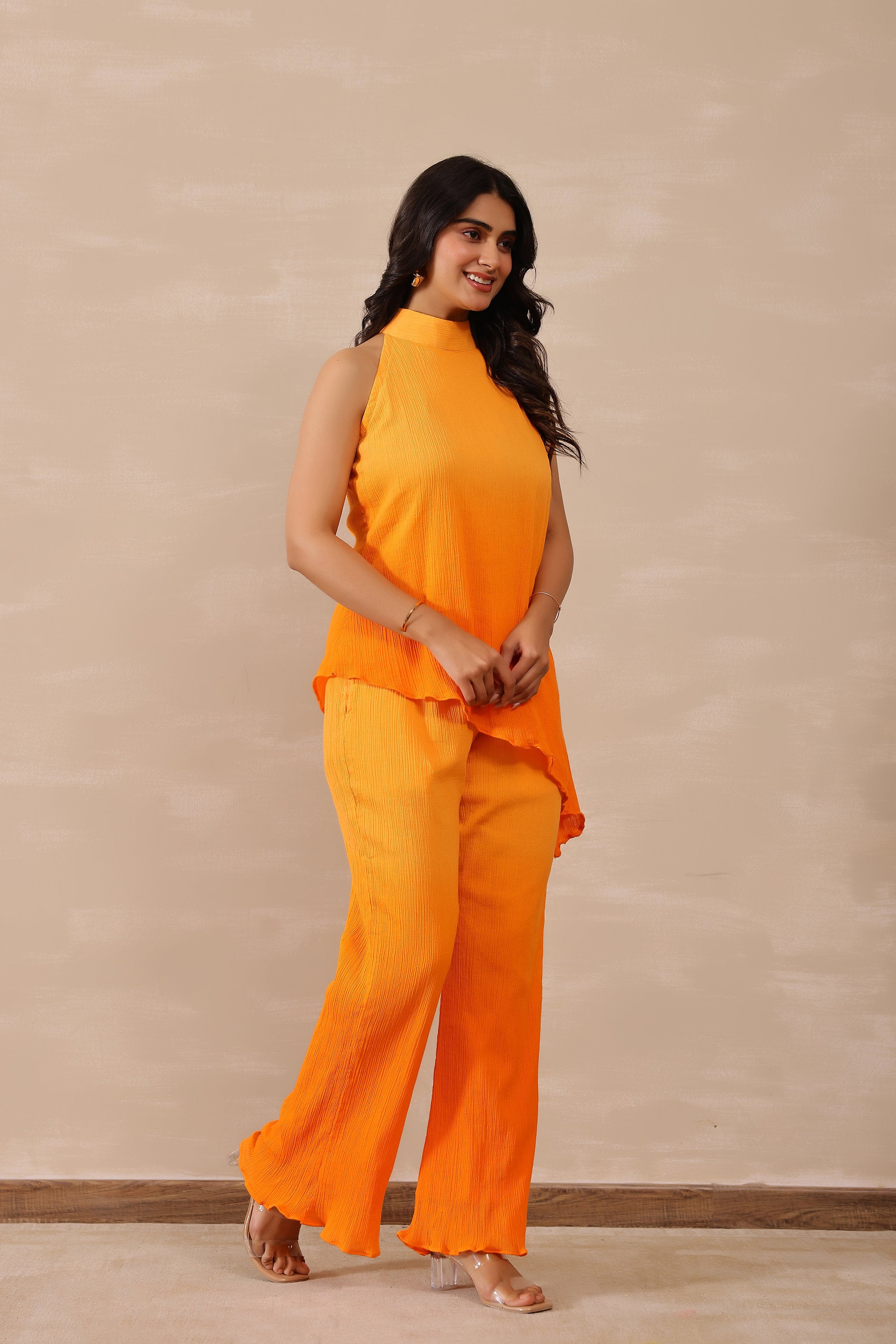 Cotton Crepe Female Orange Coord set