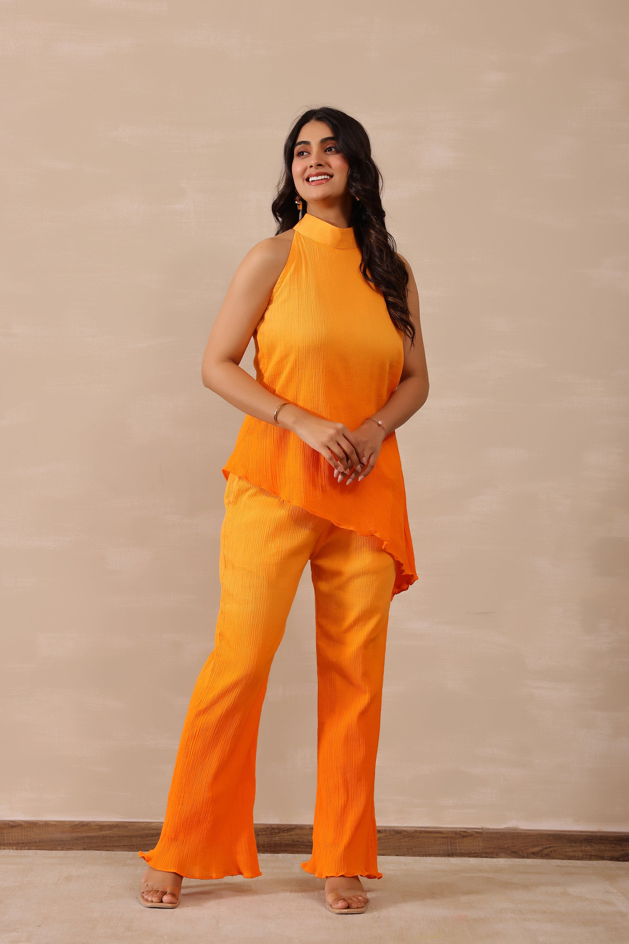 Cotton Crepe Female Orange Coord set