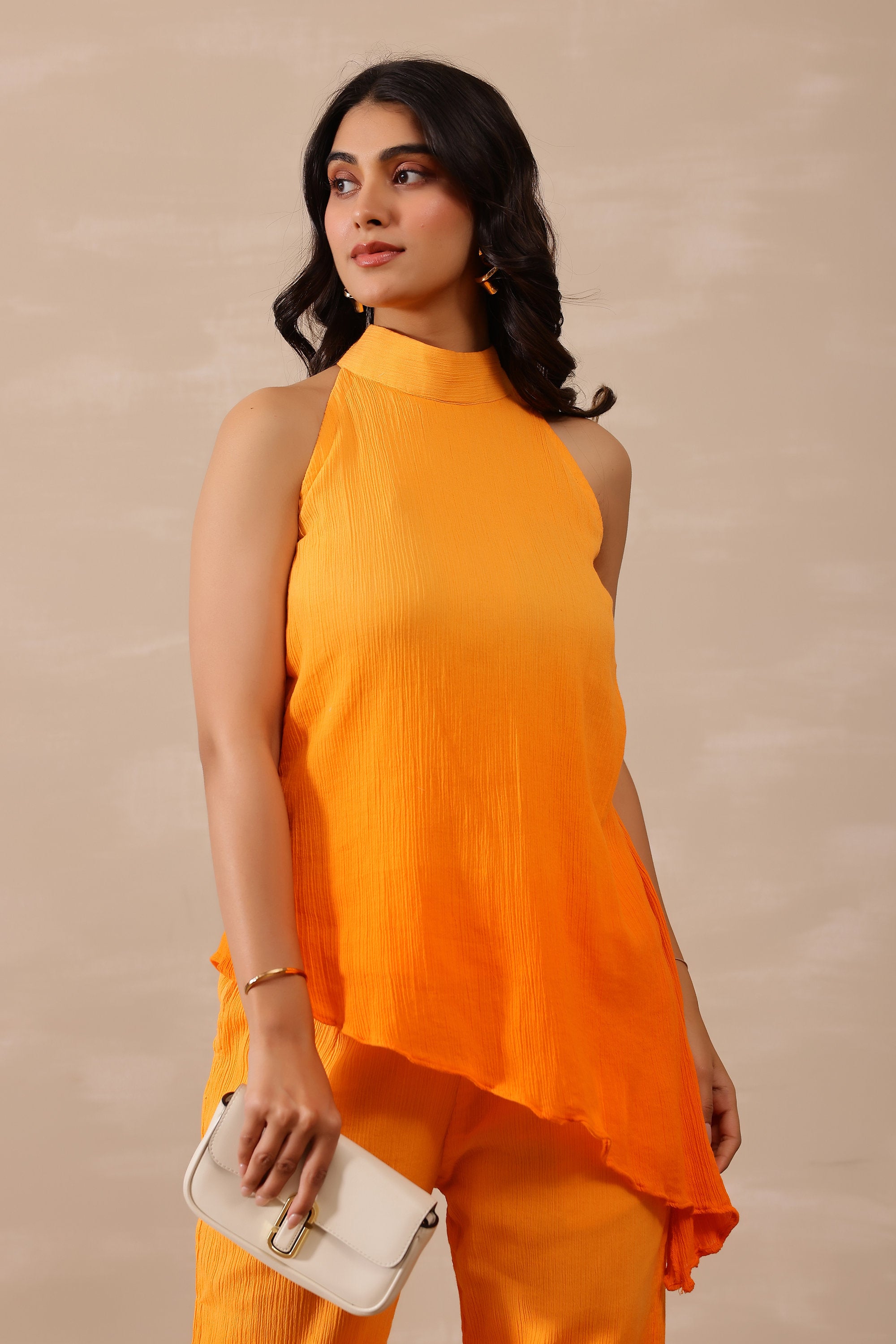 Cotton Crepe Female Orange Coord set