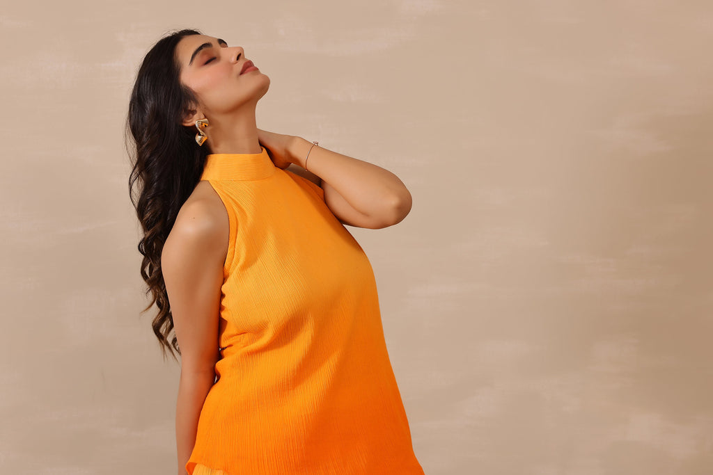 Cotton Crepe Female Orange Coord set