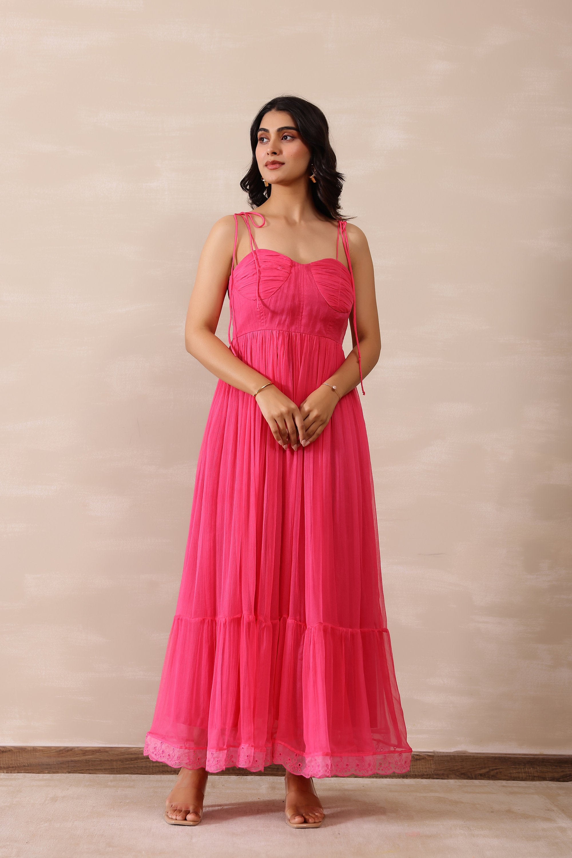 Chiffon Female Pink Dress