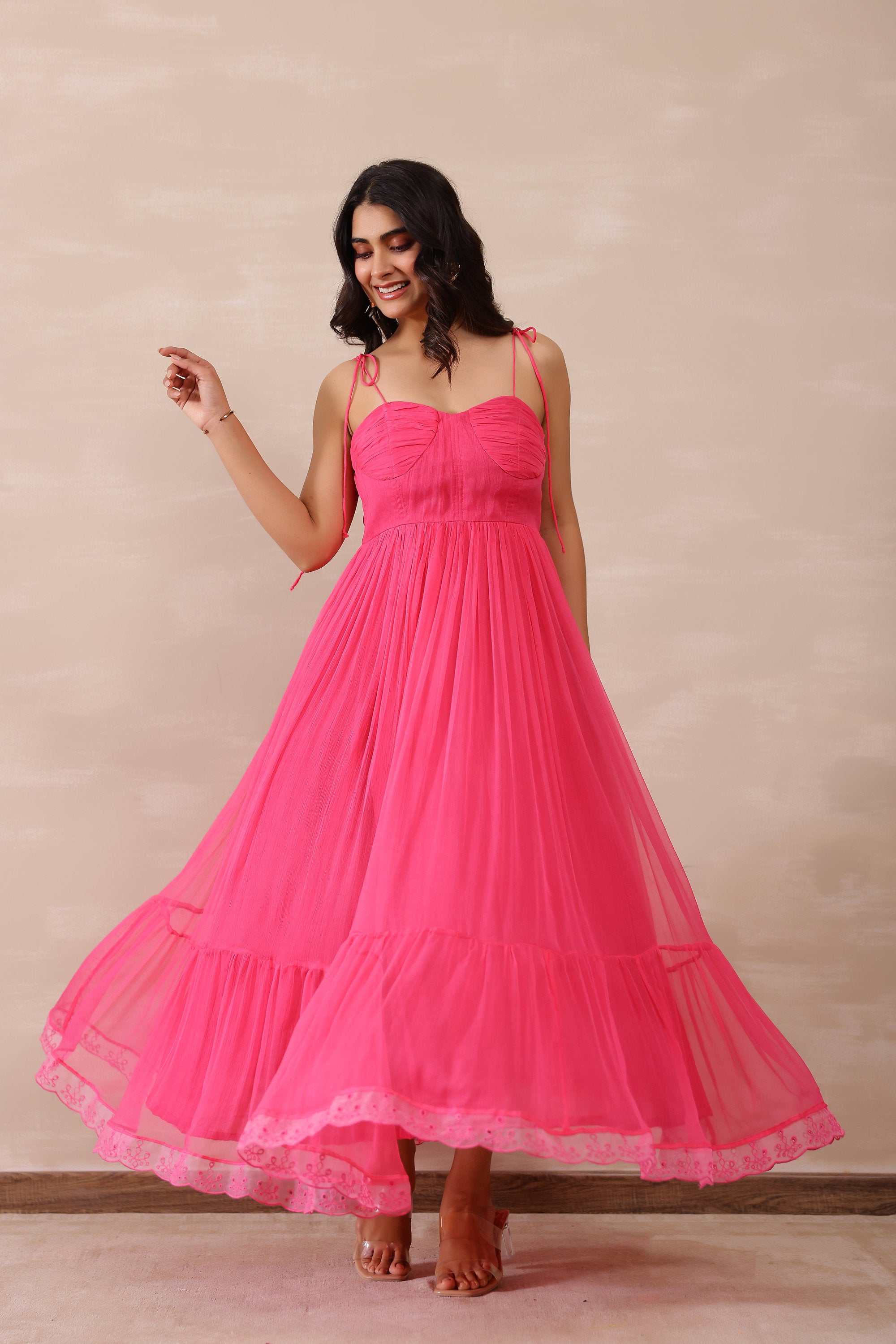 Chiffon Female Pink Dress