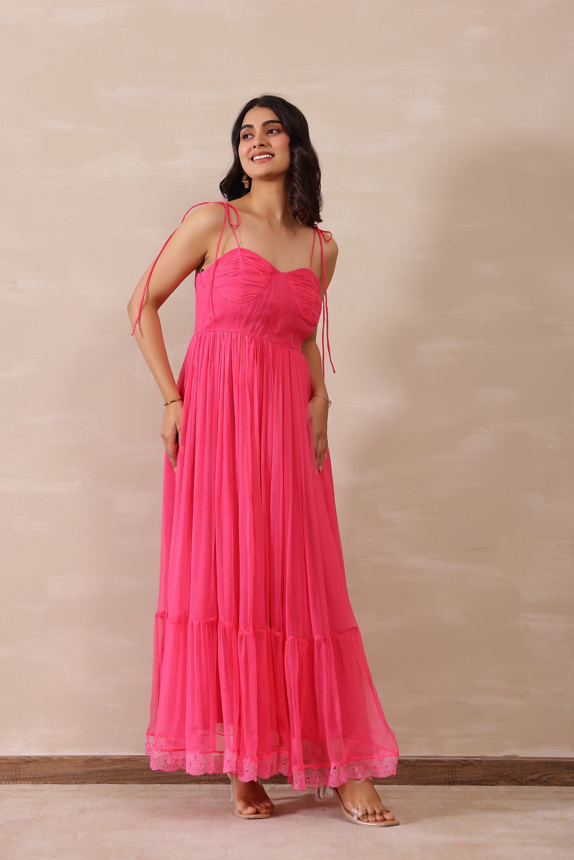 Chiffon Female Pink Dress