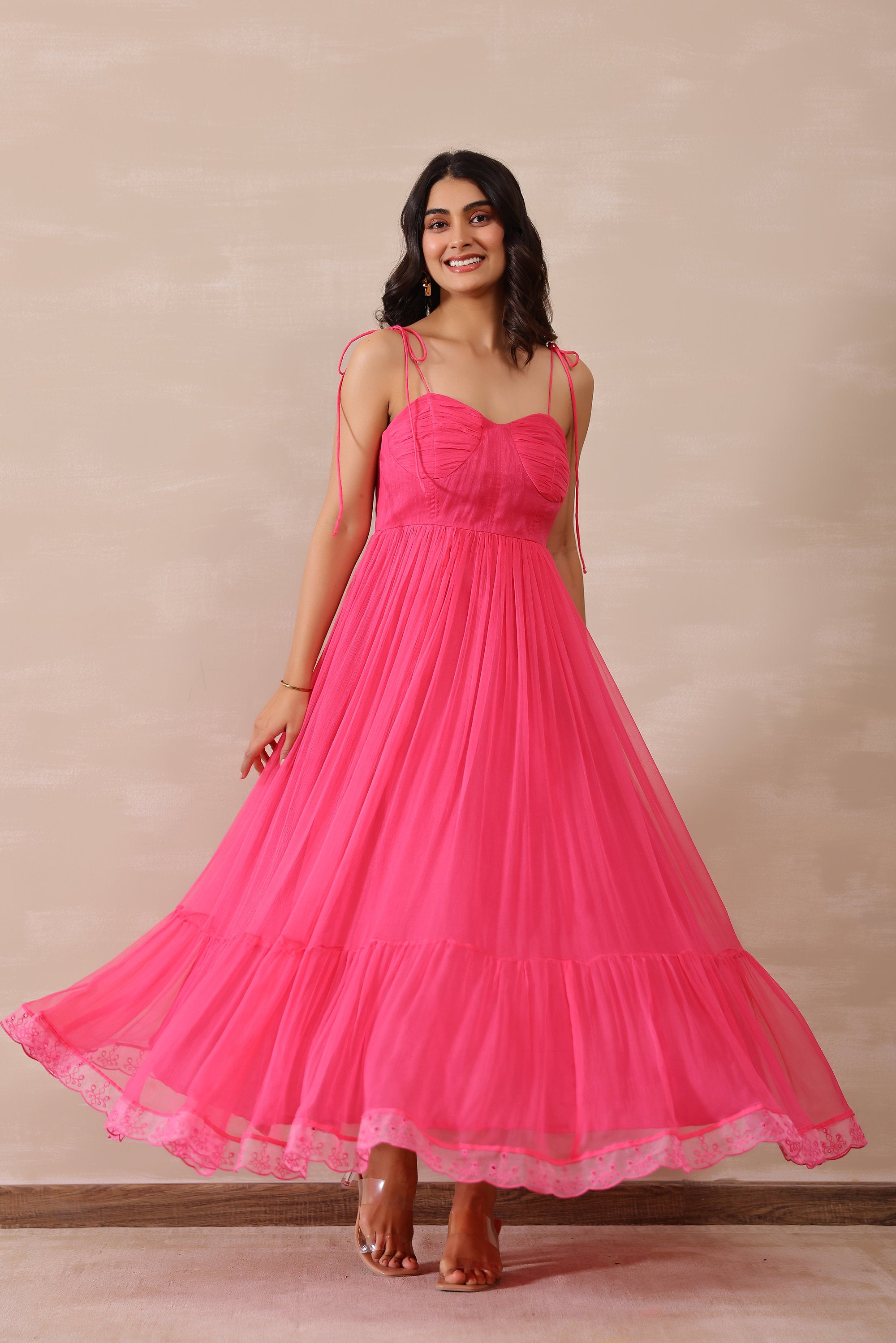 Chiffon Female Pink Dress