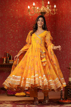 Saffron Yellow Organza Anarkali Set