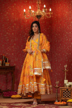 Saffron Yellow Organza Anarkali Set
