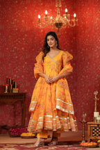 Saffron Yellow Organza Anarkali Set