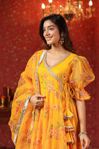 Saffron Yellow Organza Anarkali Set