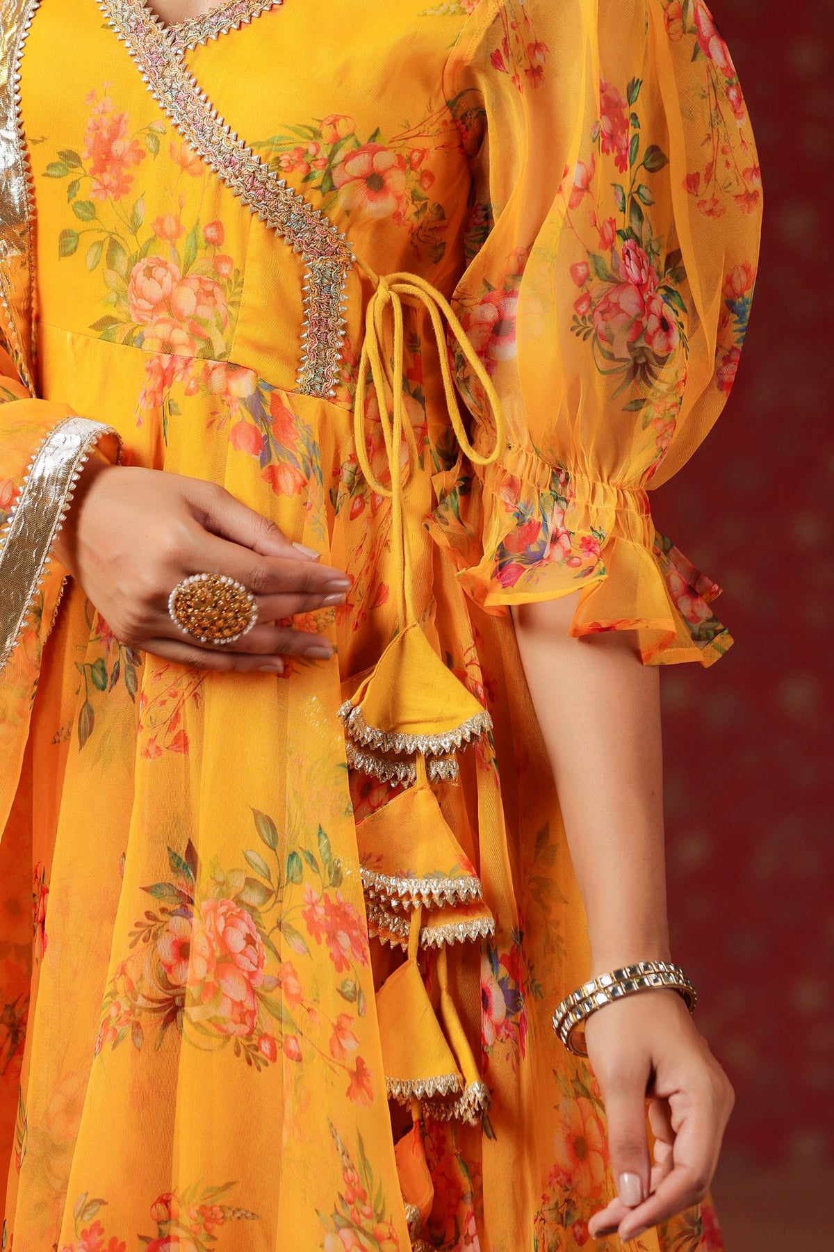 Saffron Yellow Organza Anarkali Set