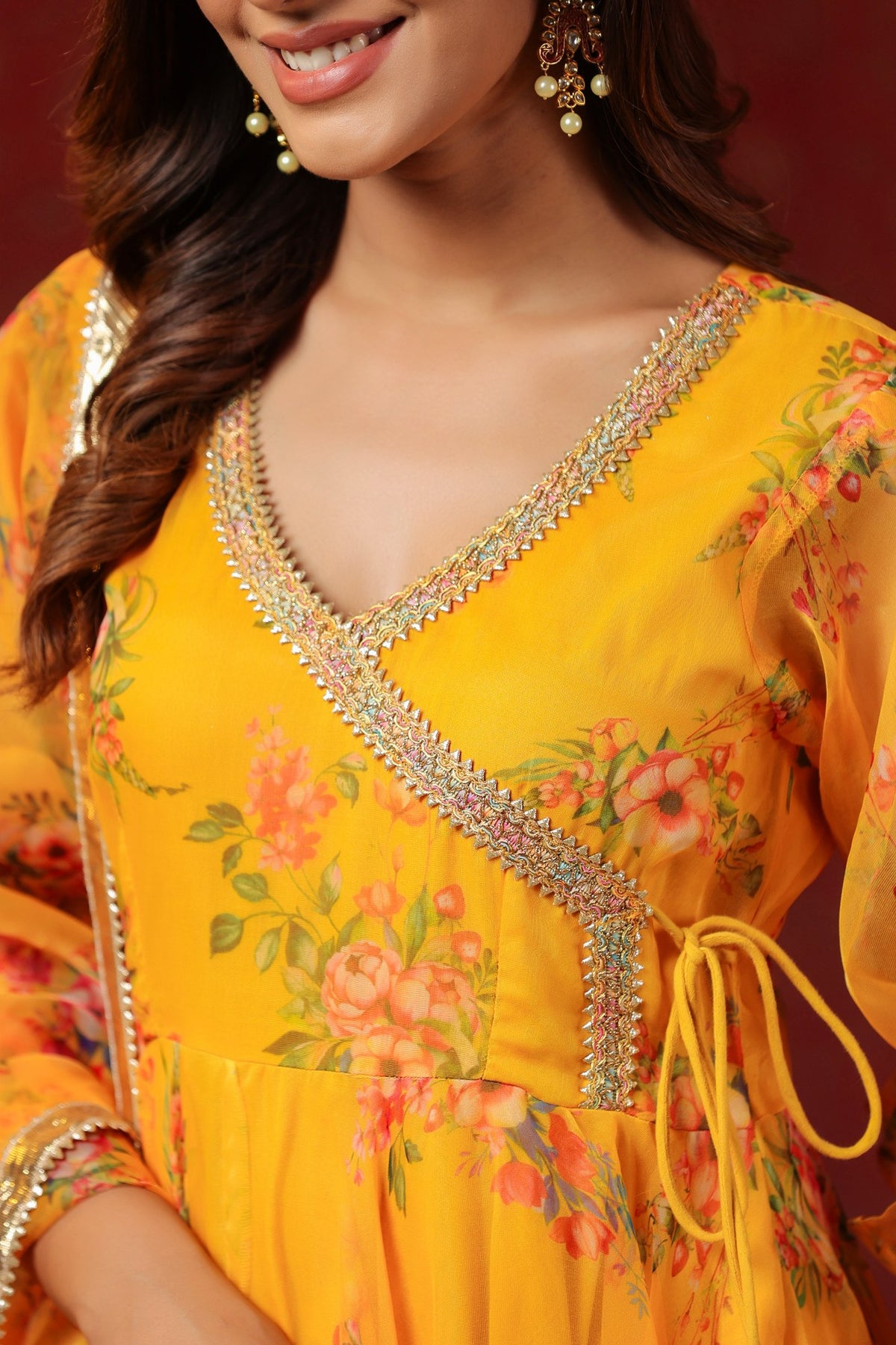 Saffron Yellow Organza Anarkali Set