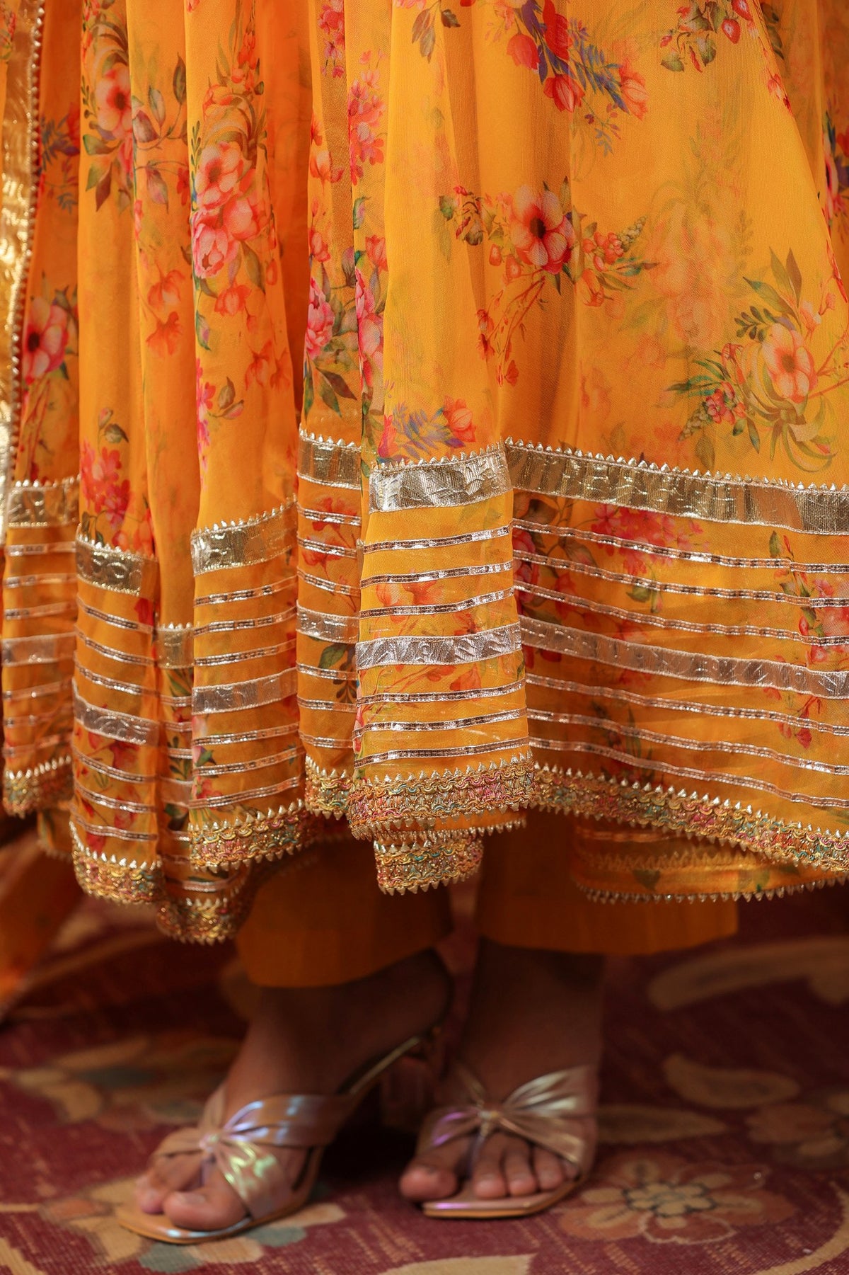 Saffron Yellow Organza Anarkali Set