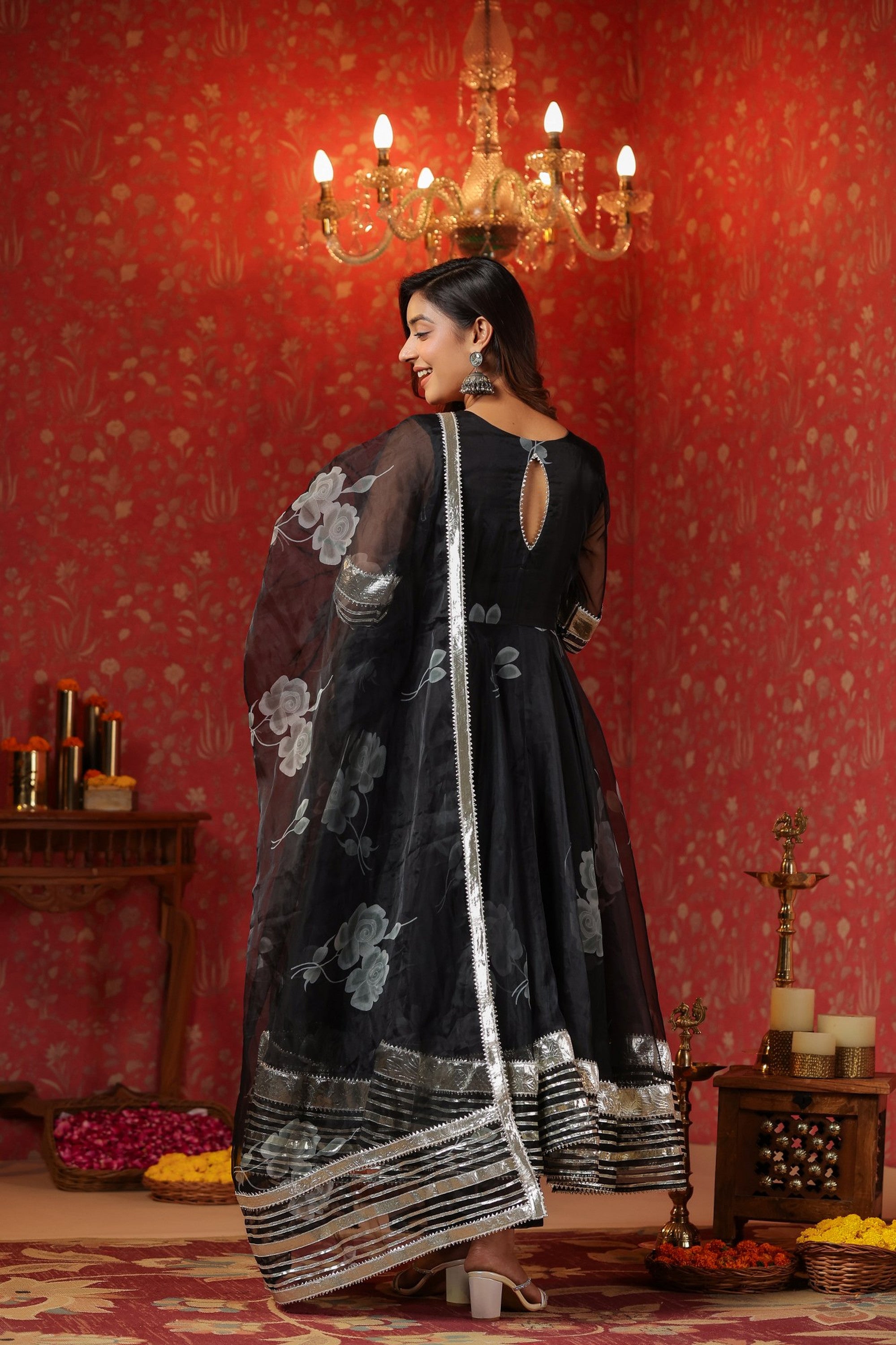 Rich Black Organza Anarkali Suit Set