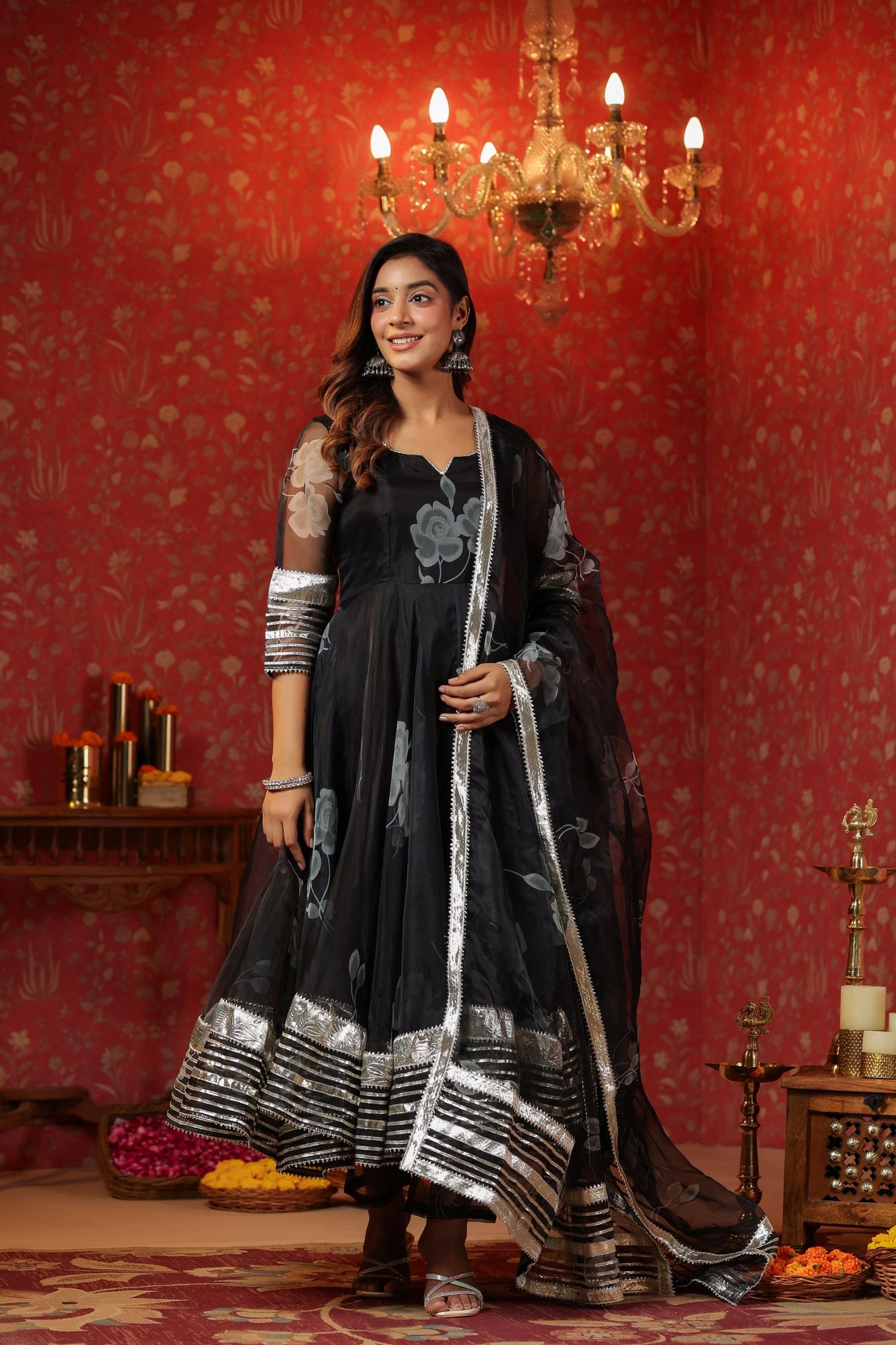 Rich Black Organza Anarkali Suit Set